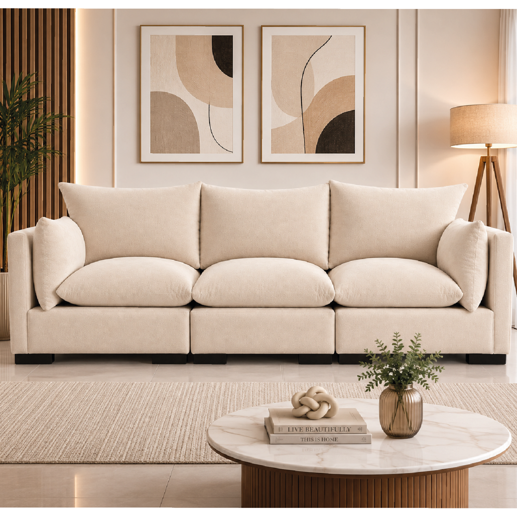 SOFÁ - SALA MODULAR COMFY ALTO HOGAR CREMA - TAPIZ ANTIFLUIDO - 2