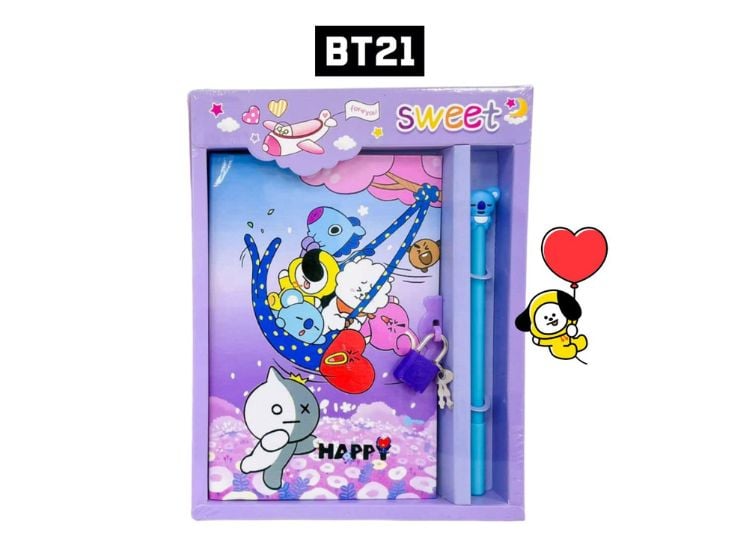 AGENDA 50 HOJAS CUADRICULADO A5 PLANNER ROSA CON CANDADO BTS BT21 - 1