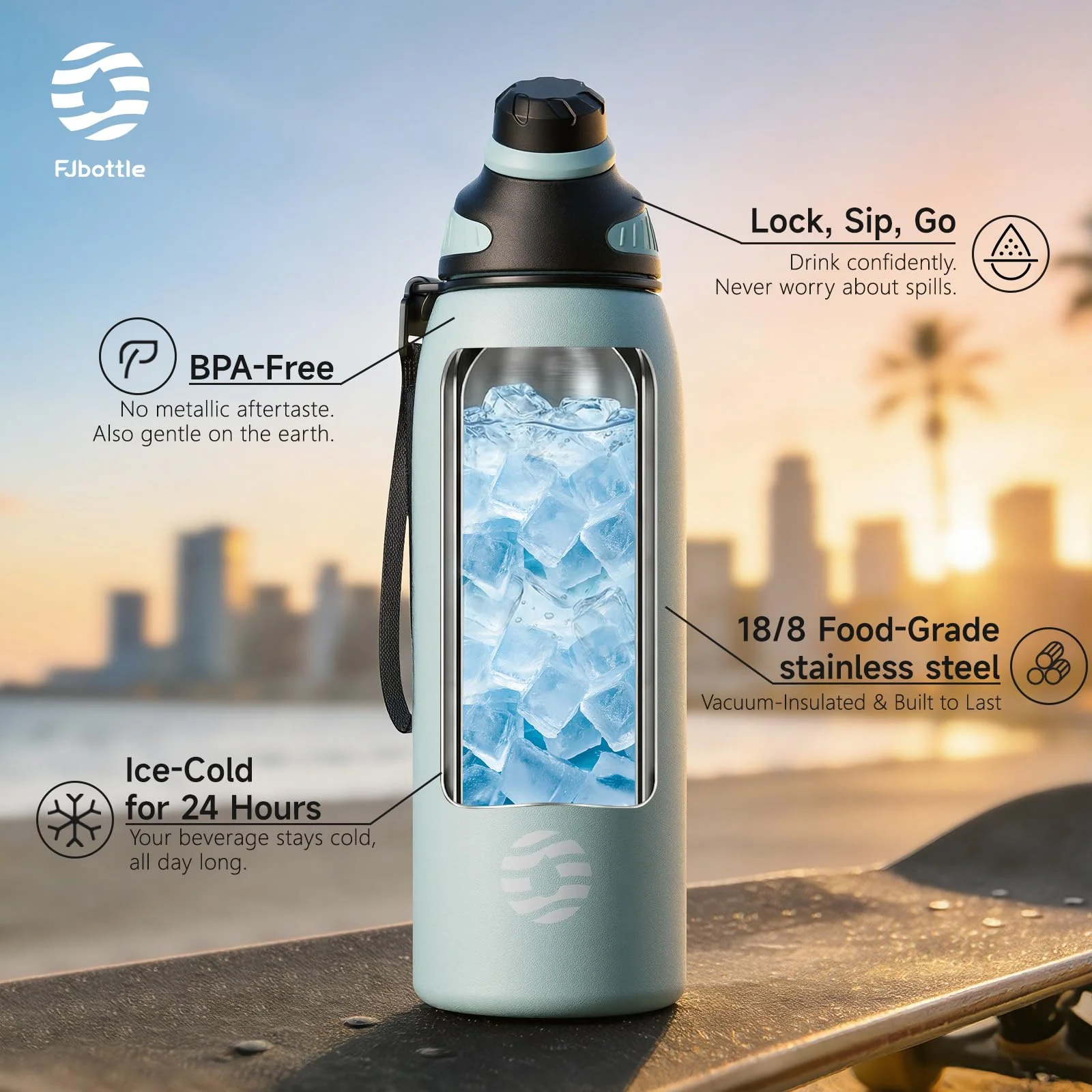 BOTELLA FJBOTTLE 1000ML AGUA DEPORTIVA CON AISLAMIENTO Y TAPA MAGNÉTICA VERDE - 5