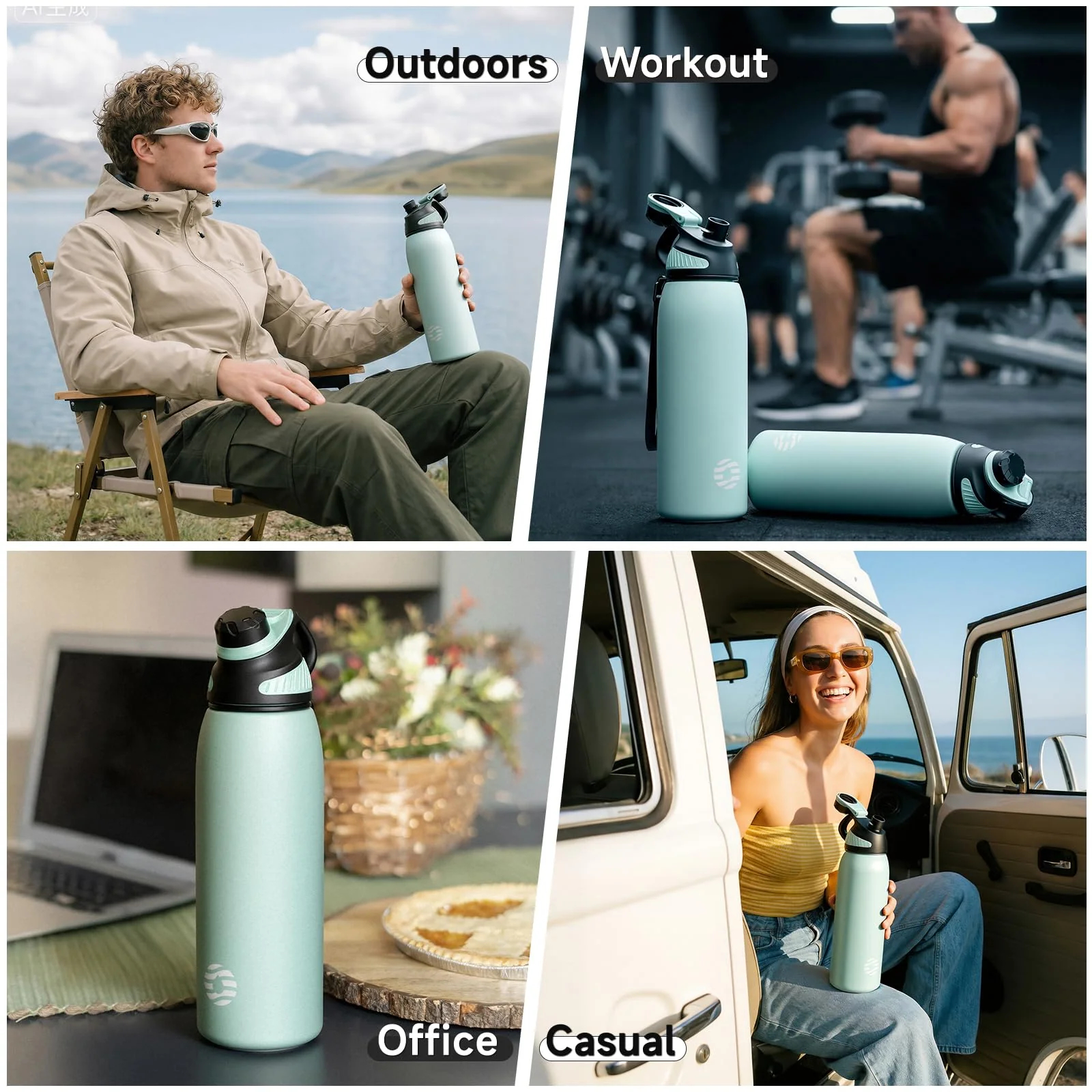 BOTELLA FJBOTTLE 1000ML AGUA DEPORTIVA CON AISLAMIENTO Y TAPA MAGNÉTICA VERDE - 7