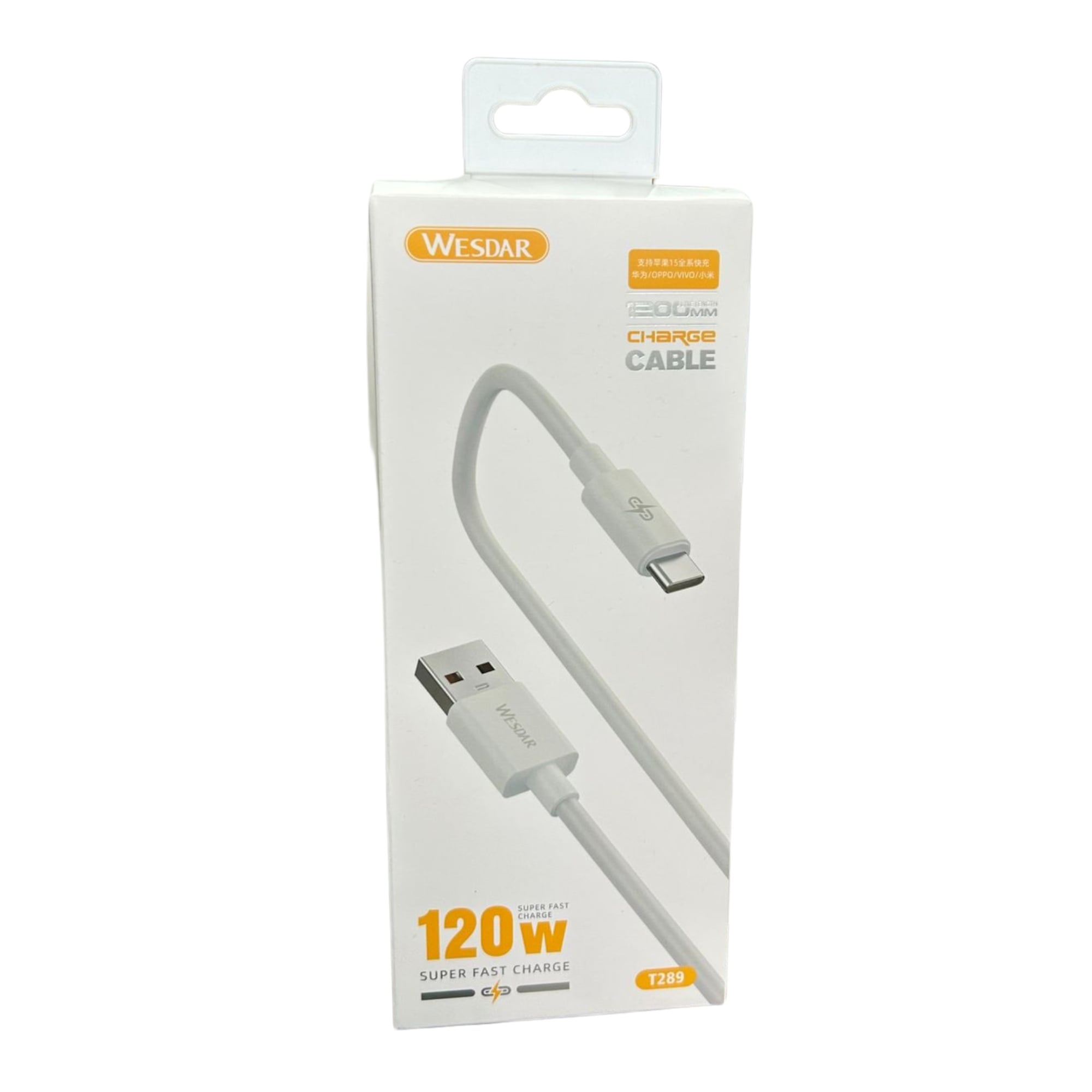 WESDAR - CABLE 120CM TYPE-C A USB CARGA RÁPIDA 120W - BLANCO - 1