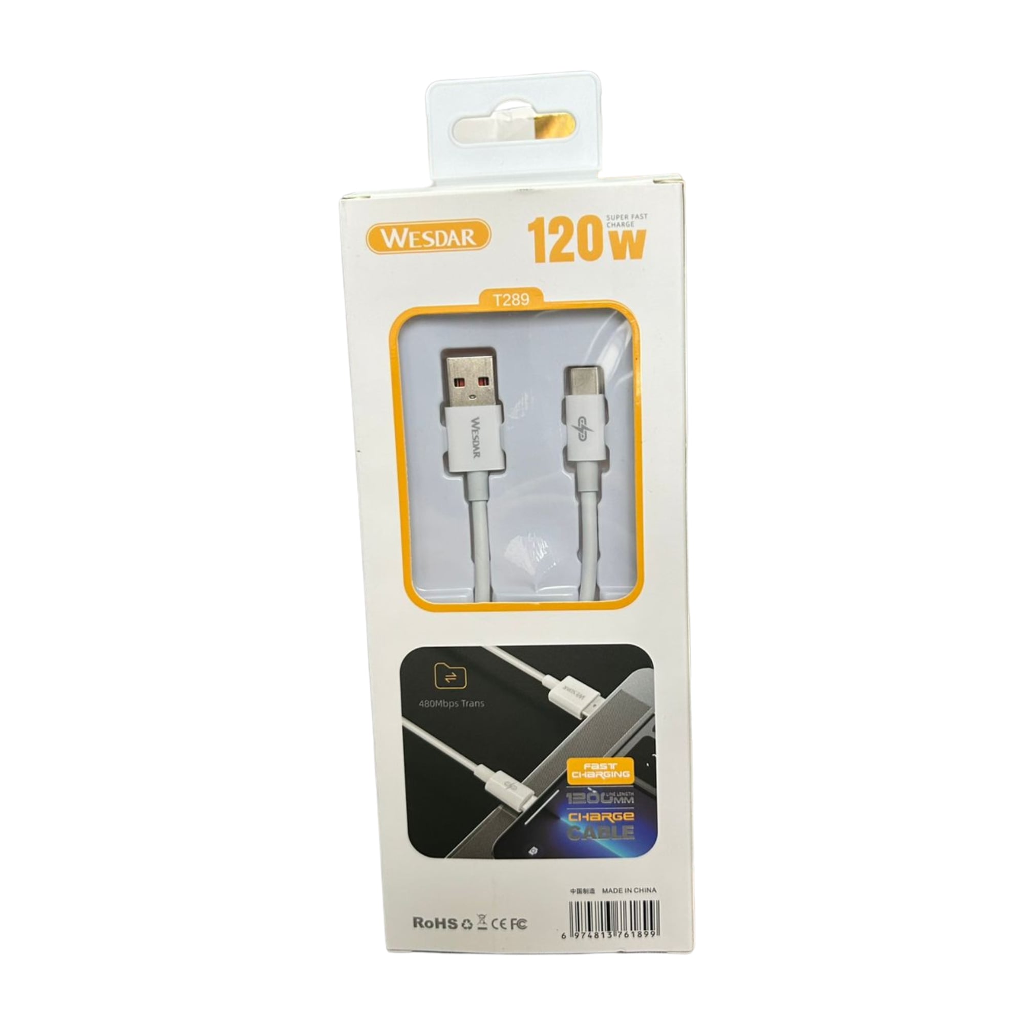 WESDAR - CABLE 120CM TYPE-C A USB CARGA RÁPIDA 120W - BLANCO - 2