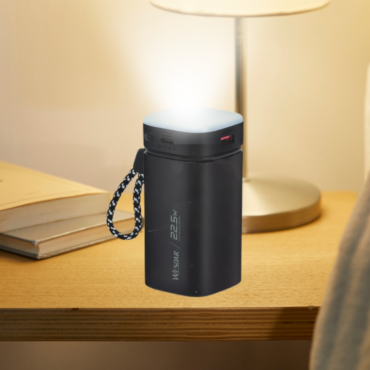 WESDAR - POWER BANK 22.5W PD LED FAST CHARGE C/CABLE LIGHTNING Y USB-C 20000MAH - NEGRO - 4