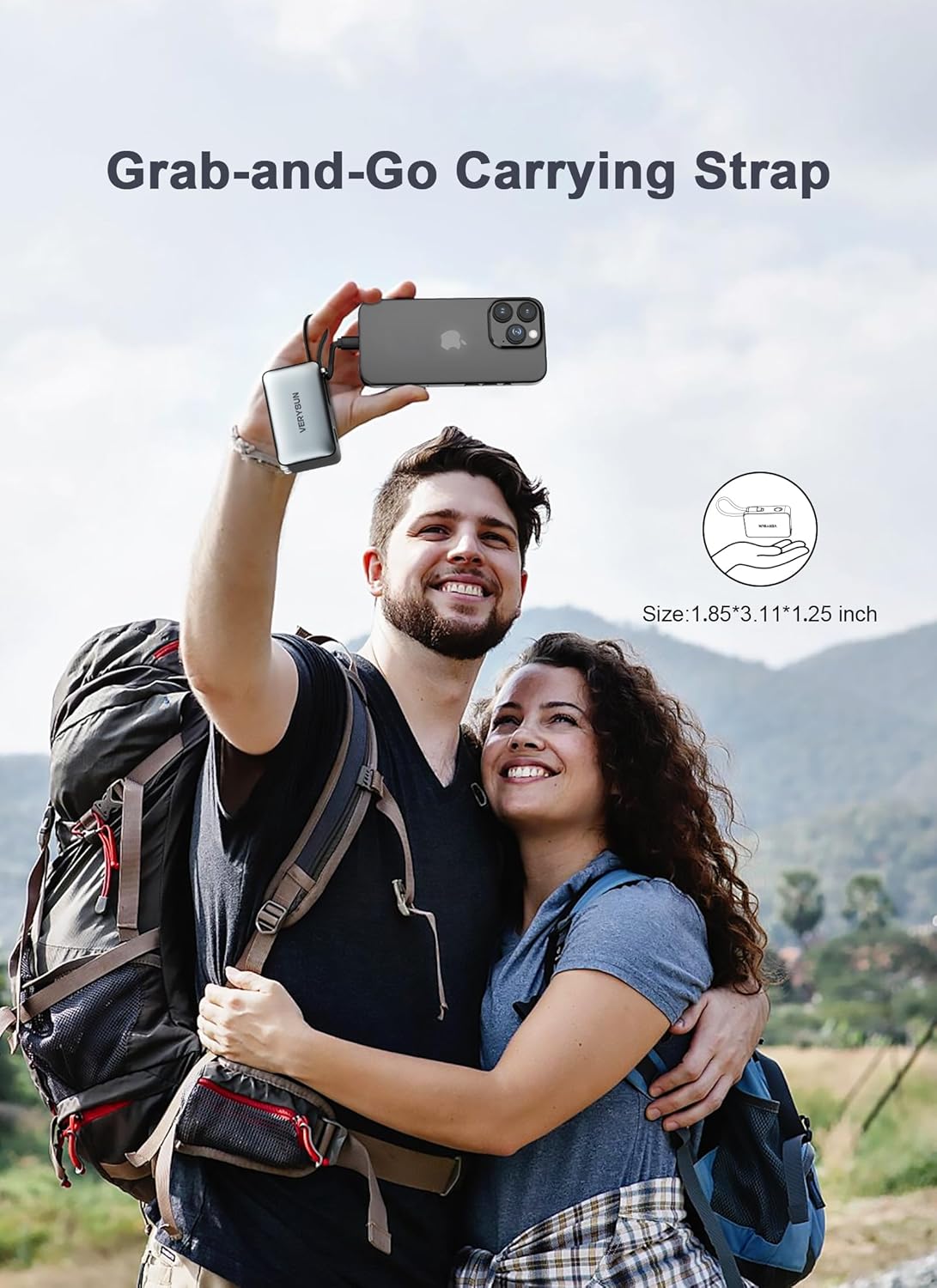 VERYSUN - MINI POWER BANK 3 EN 1 PARA VIAJES 5000MAH IPHONE 15/16 USB-C CON ENCHUFE PLEGABLE - 4