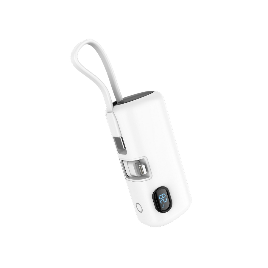 HOGUO - MINI POWER BANK 5000MAH DISPLAY LED 22.5 W C/CABLES - BLANCO - 1