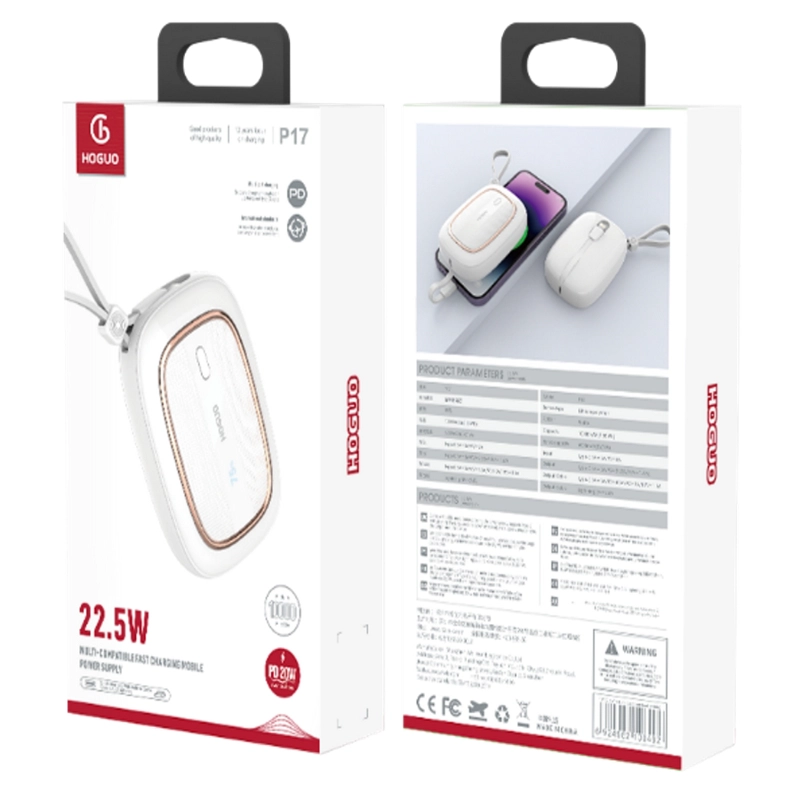 HOGUO - MINI POWER BANK 10000MAH PANEL LED CARGA RÁPIDA 22.5W C/ CABLES USB-C Y LIGHTNING - 2
