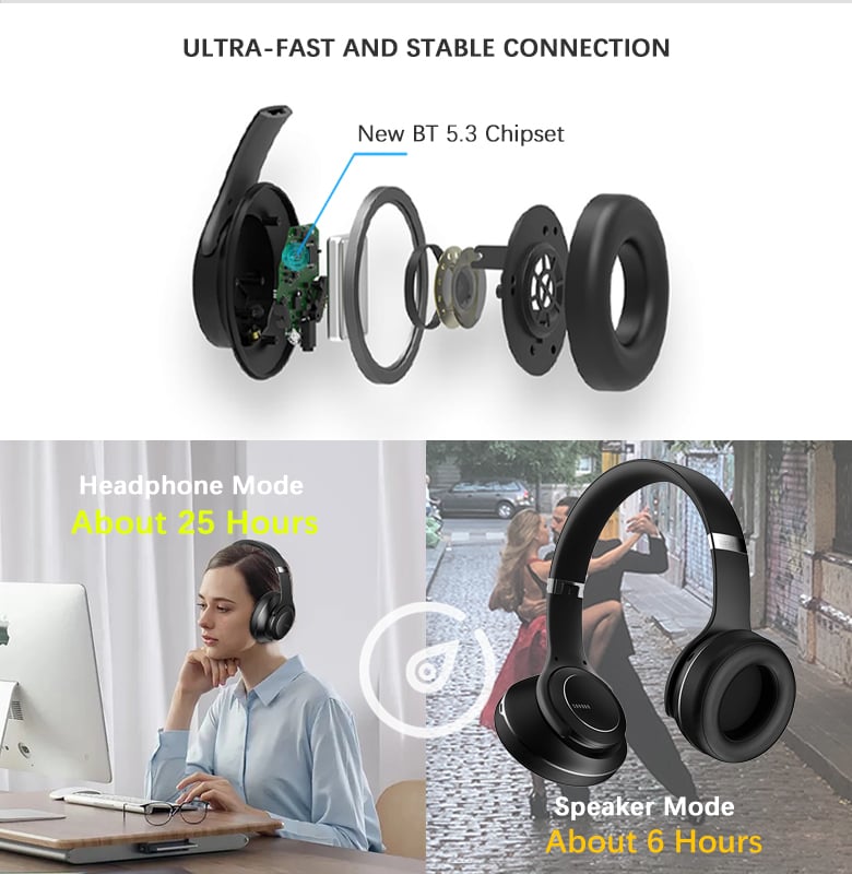 DOQAUS - AUDÍFONOS + PARLANTE 2 EN 1 BT 5.3 C/ESTUCHE VOGUE 9 - NEGRO - 3