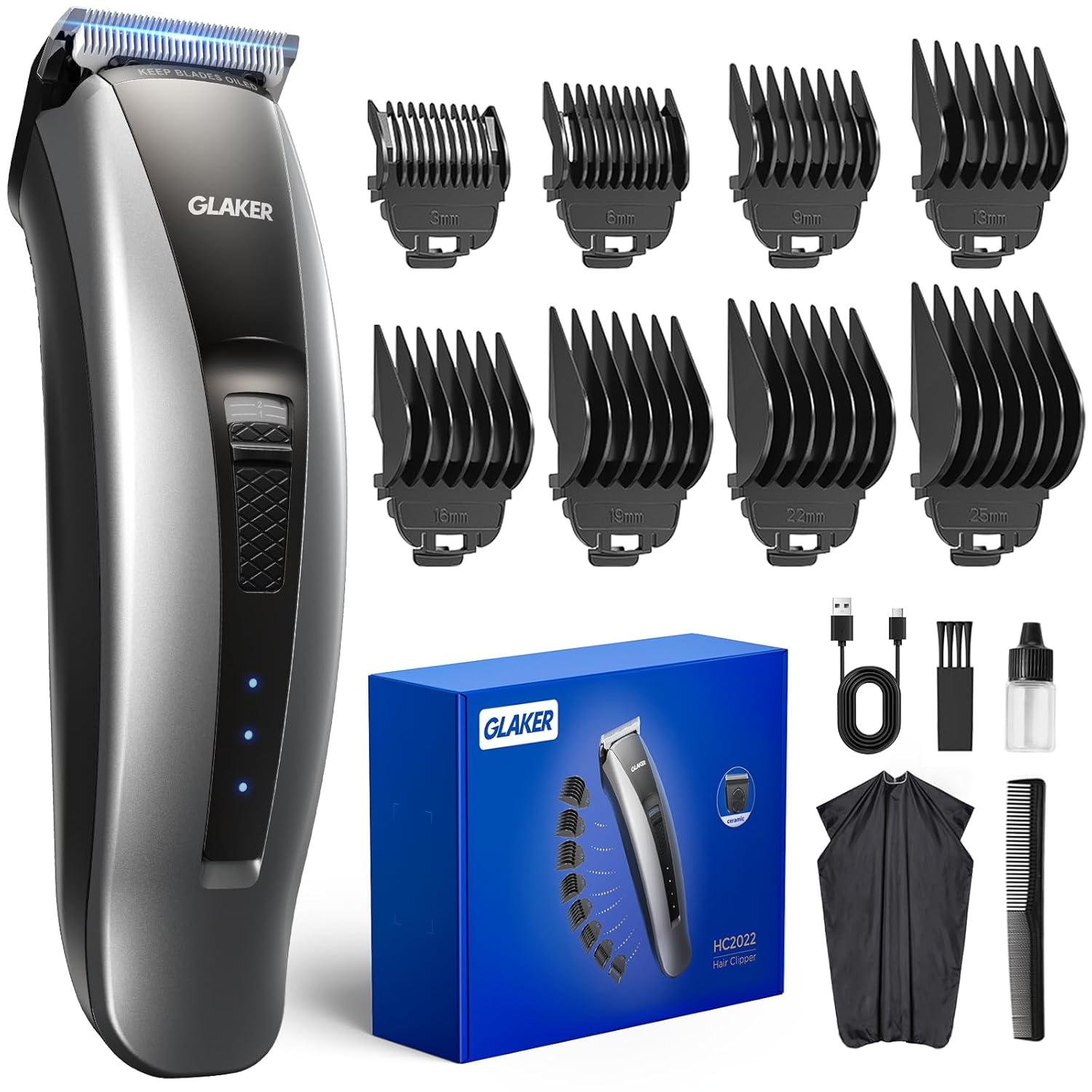 GLAKER - CORTADORA DE PELO VERSÁTIL INALÁMBRICA 2 EN 1 CON PROTECTORES DE ABS, KITS PROFESIONALES DE CORTE DE PELO - 1
