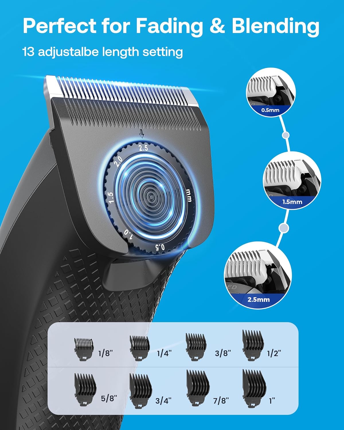 GLAKER - CORTADORA DE PELO VERSÁTIL INALÁMBRICA 2 EN 1 CON PROTECTORES DE ABS, KITS PROFESIONALES DE CORTE DE PELO - 8