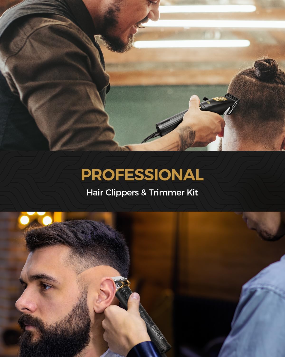 GLAKER - KIT DE BARBERÍA PROFESIONAL: CORTADORA + TRIMMER DE PRECISIÓN - 15 PEINES - 2