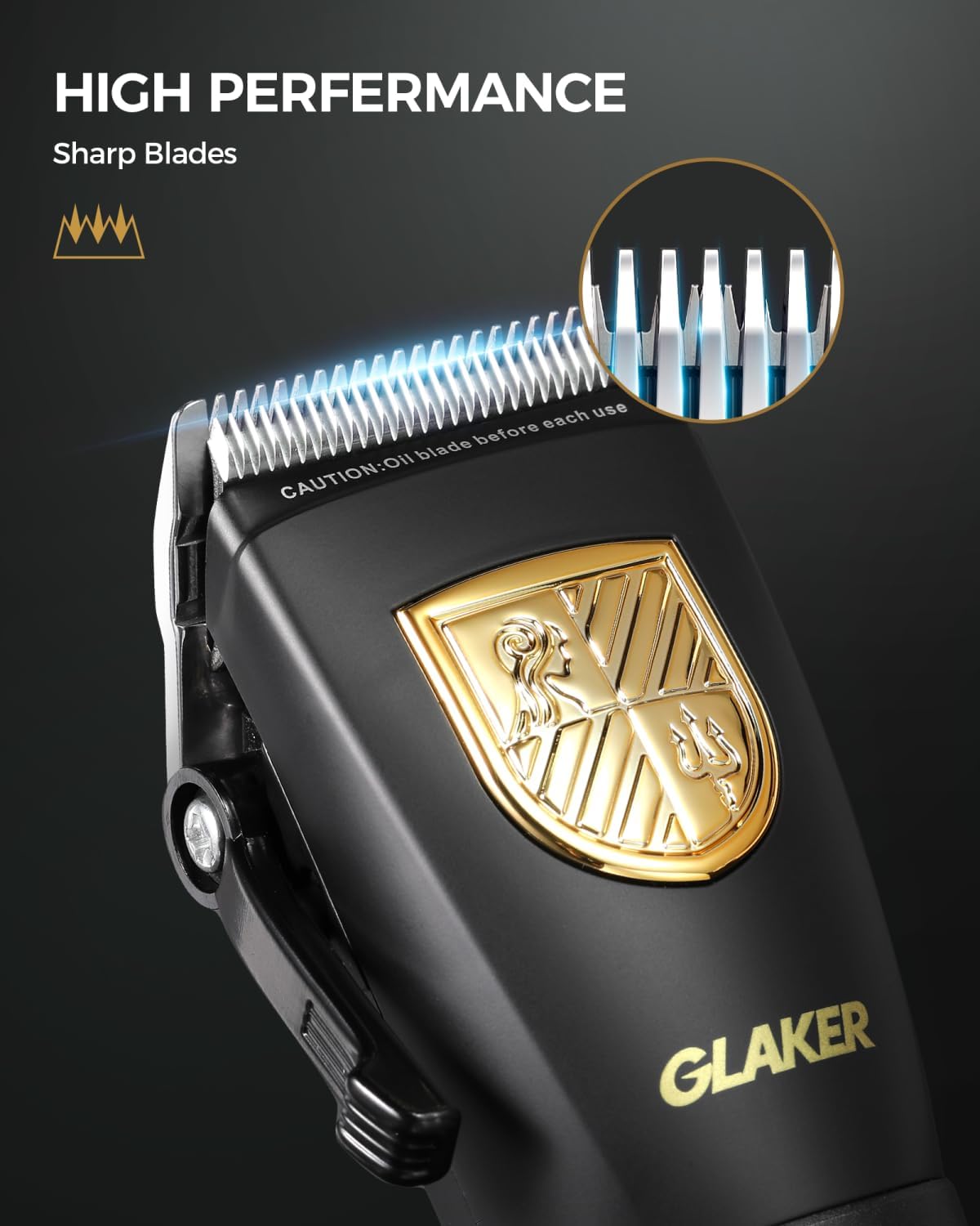 GLAKER - KIT DE BARBERÍA PROFESIONAL: CORTADORA + TRIMMER DE PRECISIÓN - 15 PEINES - 4