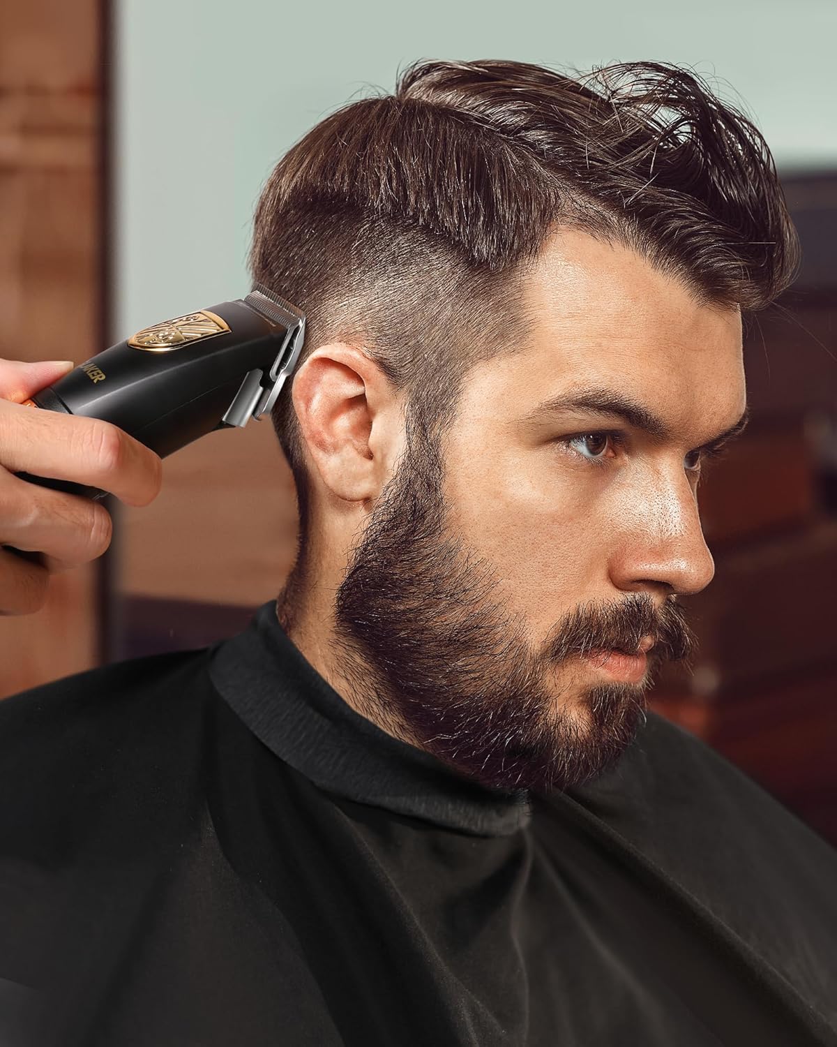 GLAKER - KIT DE BARBERÍA PROFESIONAL: CORTADORA + TRIMMER DE PRECISIÓN - 15 PEINES - 8