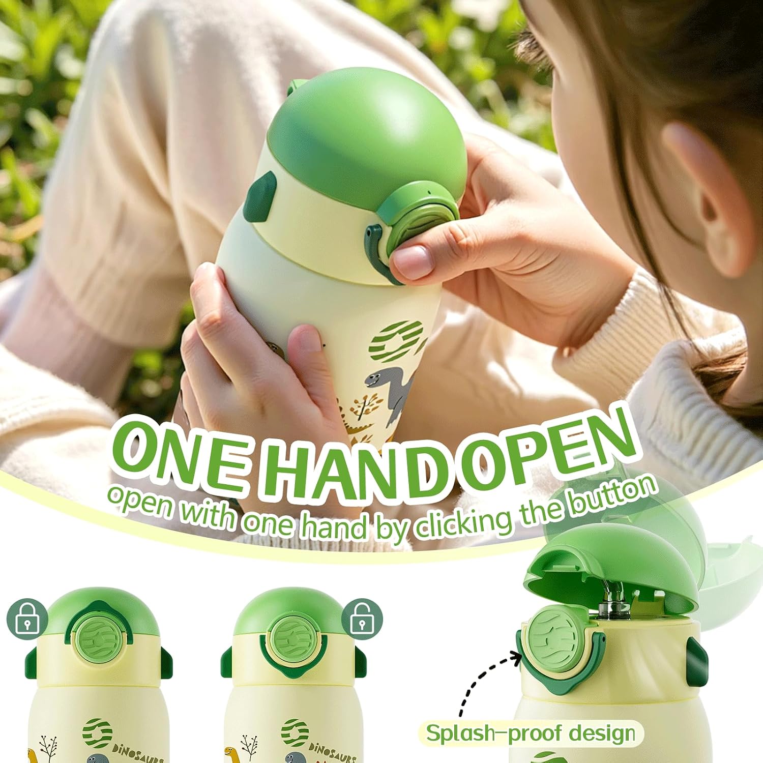 FJBOTTLE - BOTELLA DE AGUA PARA NIÑOS CON CAÑITA SIN BPA, A PRUEBA DE FUGAS, 400ML - 2