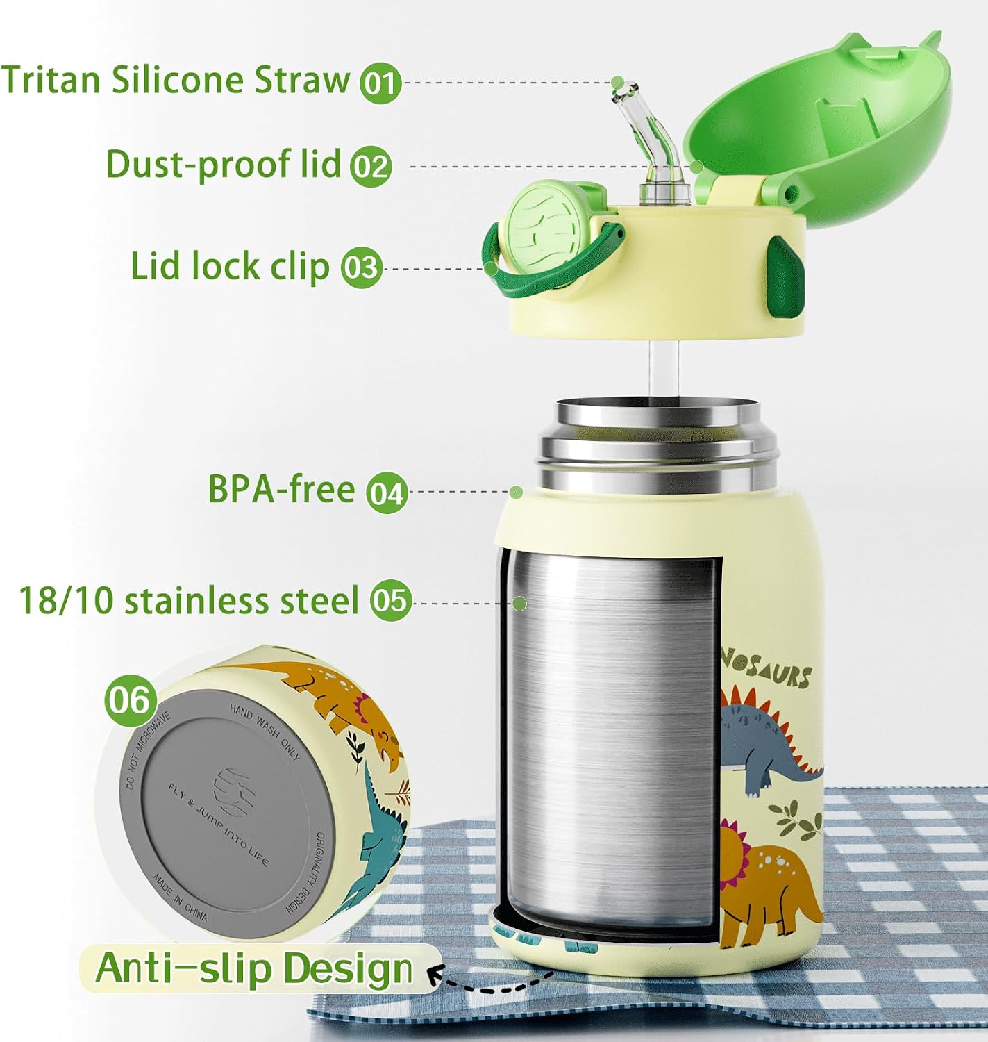 FJBOTTLE - BOTELLA DE AGUA PARA NIÑOS CON CAÑITA SIN BPA, A PRUEBA DE FUGAS, 400ML - 3
