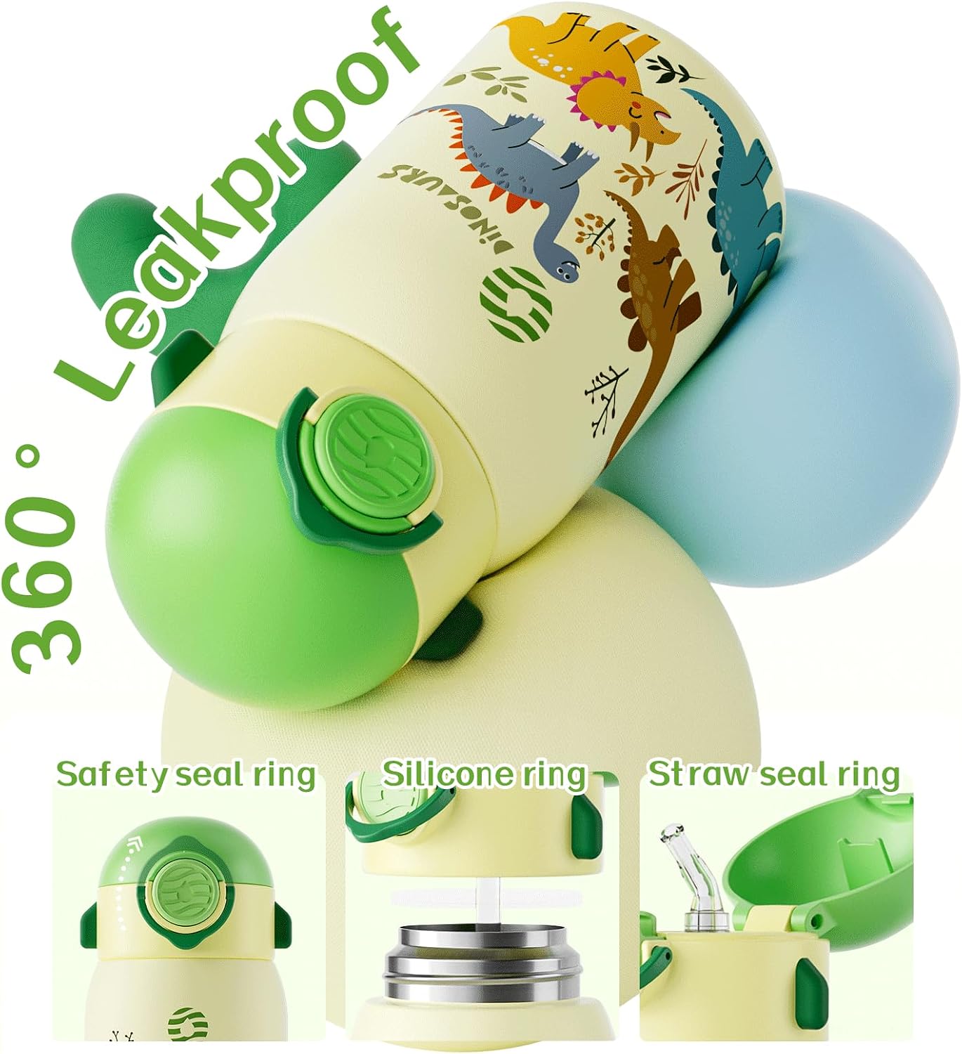 FJBOTTLE - BOTELLA DE AGUA PARA NIÑOS CON CAÑITA SIN BPA, A PRUEBA DE FUGAS, 400ML - 5