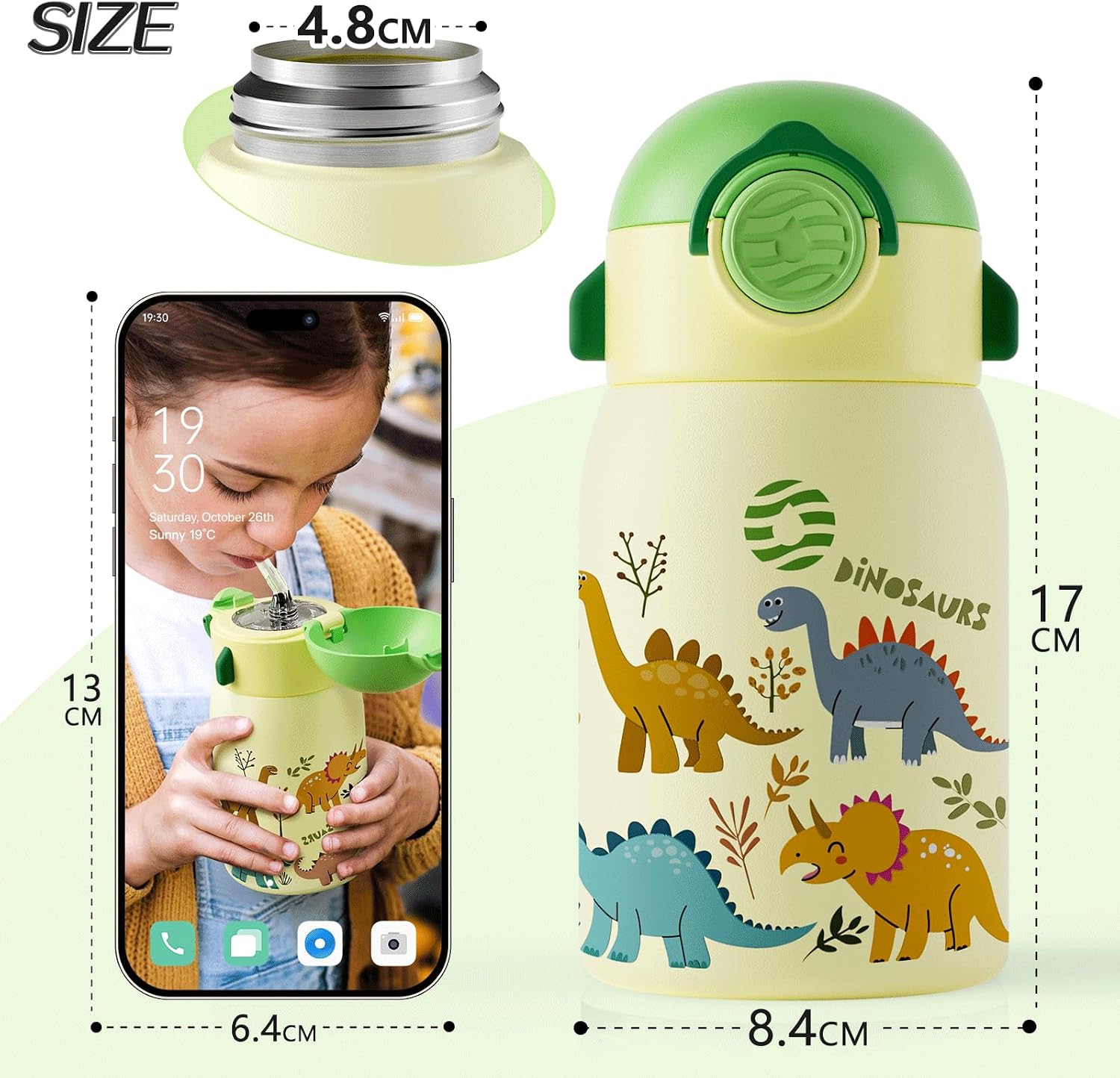 FJBOTTLE - BOTELLA DE AGUA PARA NIÑOS CON CAÑITA SIN BPA, A PRUEBA DE FUGAS, 400ML - 6