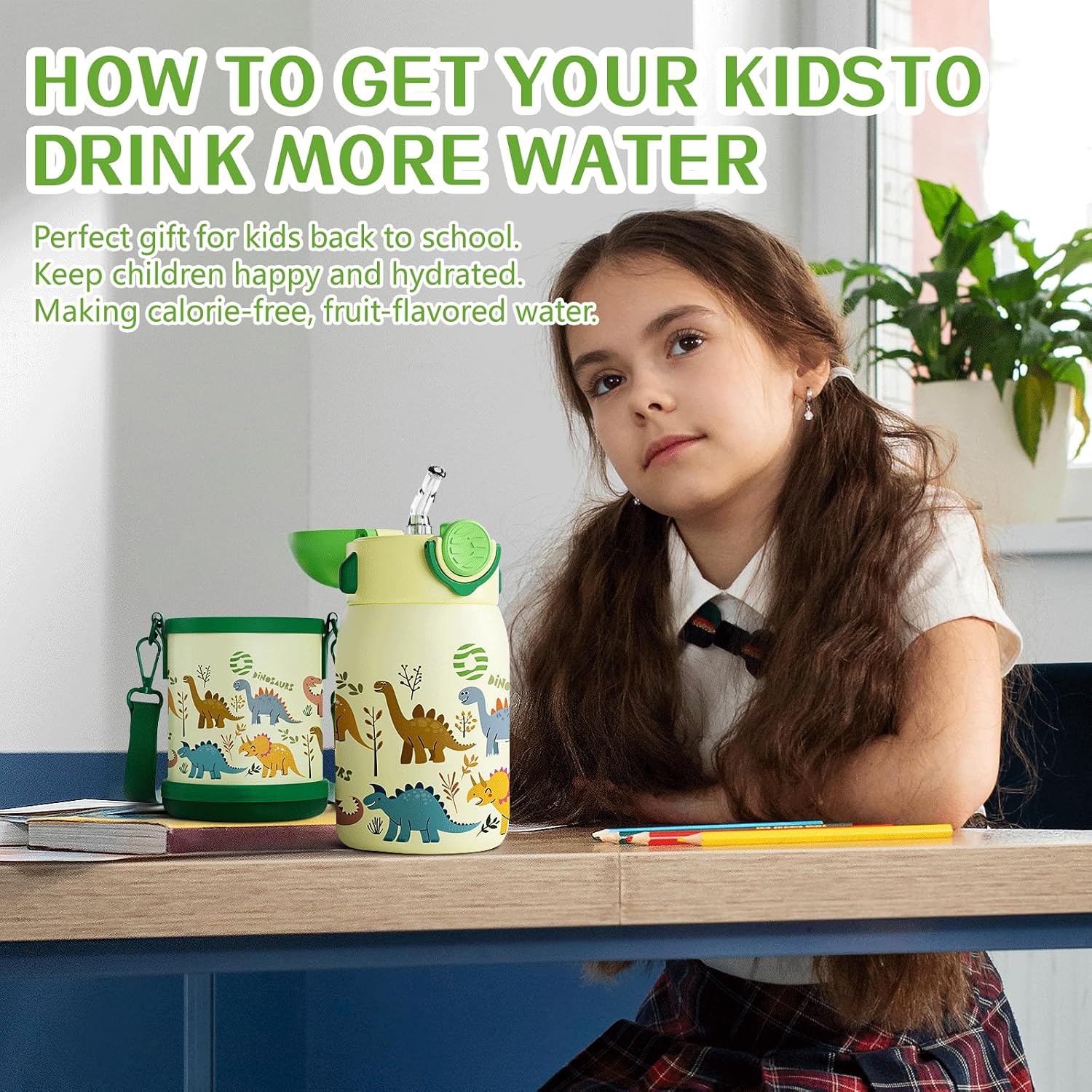 FJBOTTLE - BOTELLA DE AGUA PARA NIÑOS CON CAÑITA SIN BPA, A PRUEBA DE FUGAS, 400ML - 7