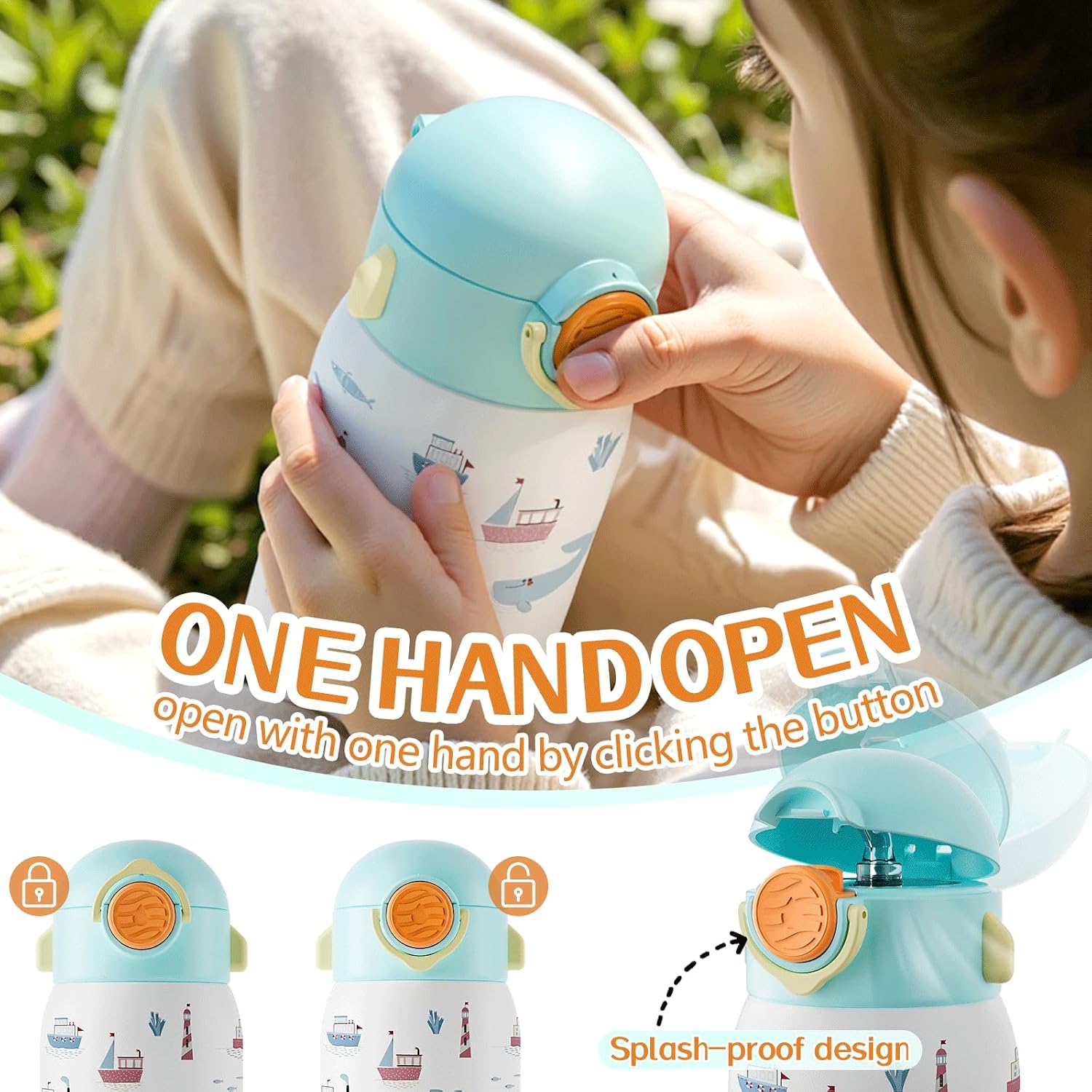 FJBOTTLE - BOTELLA DE AGUA PARA NIÑOS CON CAÑITA SIN BPA, A PRUEBA DE FUGAS, 400ML - 2