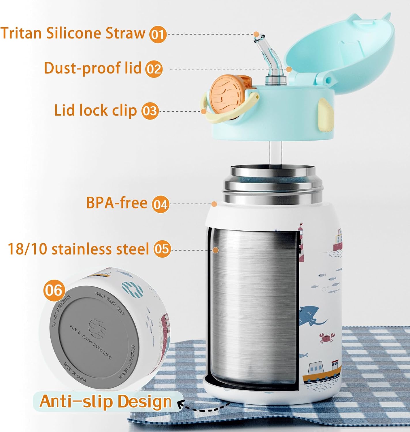 FJBOTTLE - BOTELLA DE AGUA PARA NIÑOS CON CAÑITA SIN BPA, A PRUEBA DE FUGAS, 400ML - 3