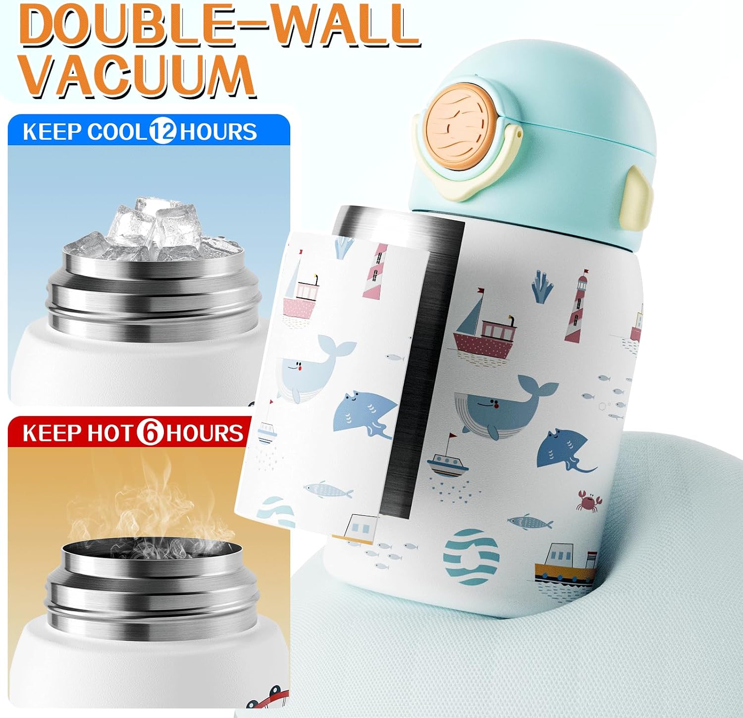 FJBOTTLE - BOTELLA DE AGUA PARA NIÑOS CON CAÑITA SIN BPA, A PRUEBA DE FUGAS, 400ML - 4