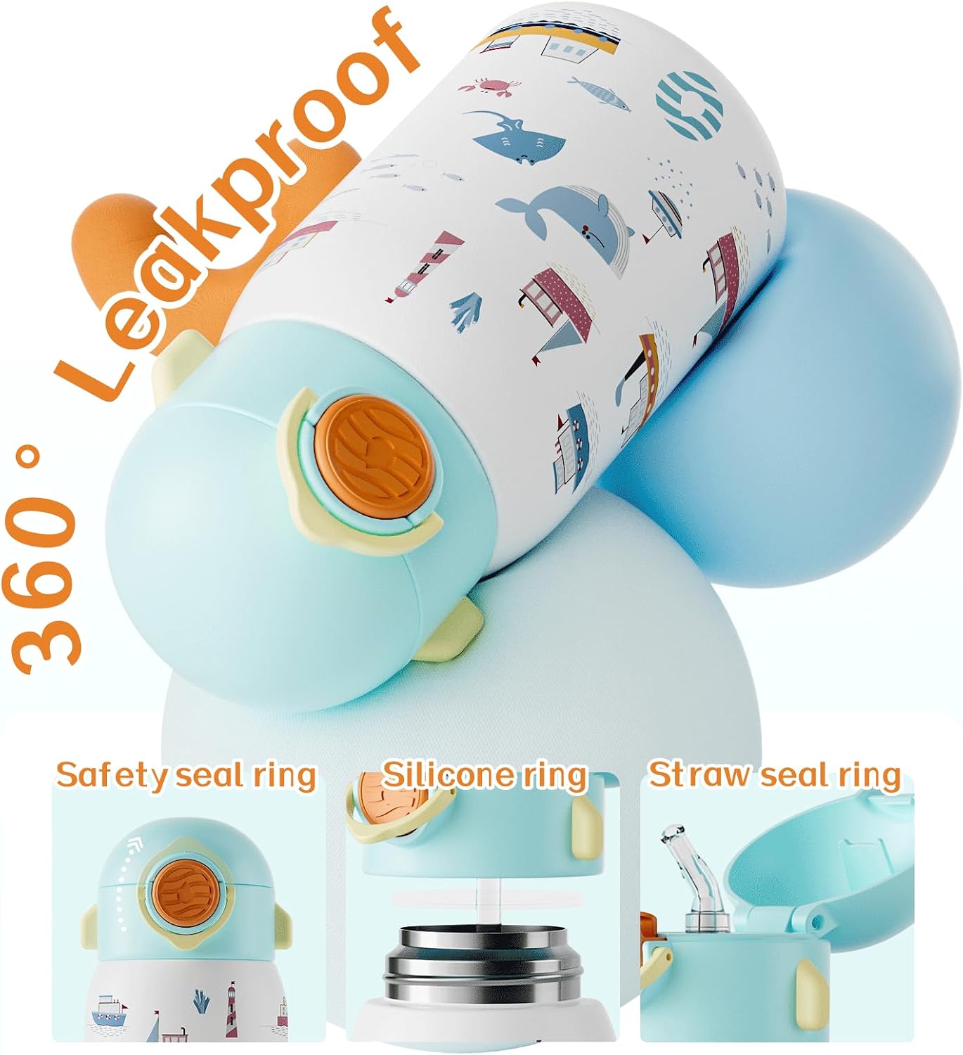 FJBOTTLE - BOTELLA DE AGUA PARA NIÑOS CON CAÑITA SIN BPA, A PRUEBA DE FUGAS, 400ML - 5