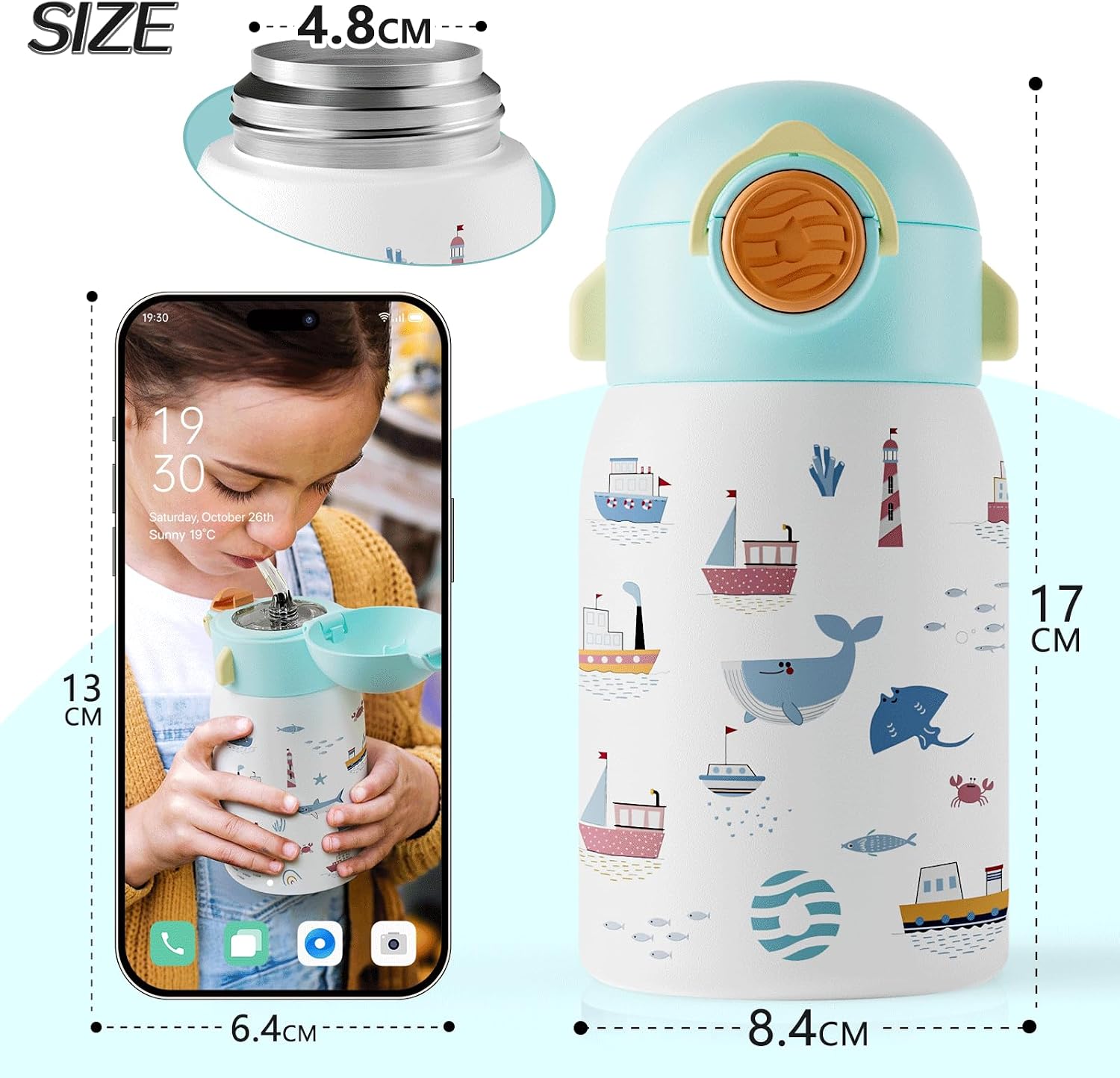 FJBOTTLE - BOTELLA DE AGUA PARA NIÑOS CON CAÑITA SIN BPA, A PRUEBA DE FUGAS, 400ML - 6