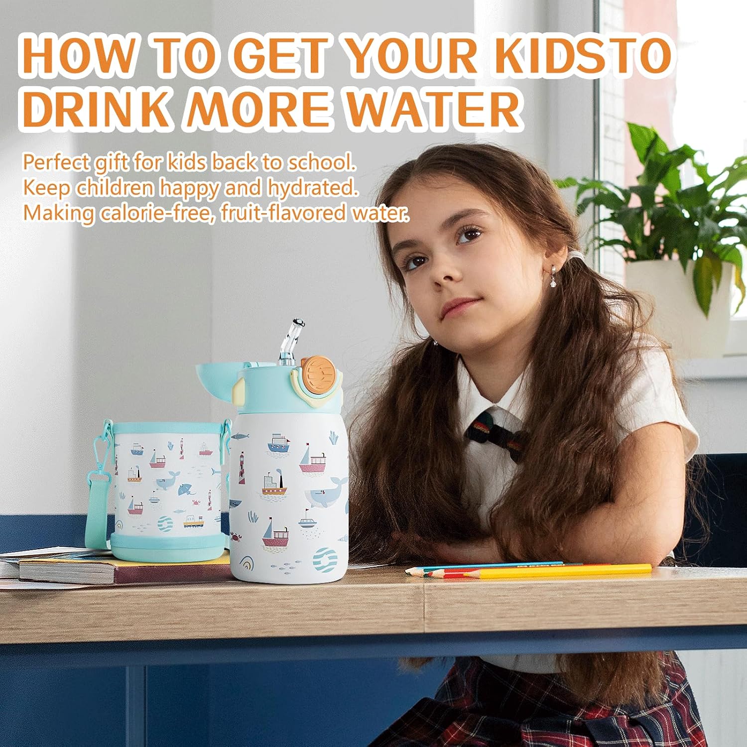 FJBOTTLE - BOTELLA DE AGUA PARA NIÑOS CON CAÑITA SIN BPA, A PRUEBA DE FUGAS, 400ML - 7