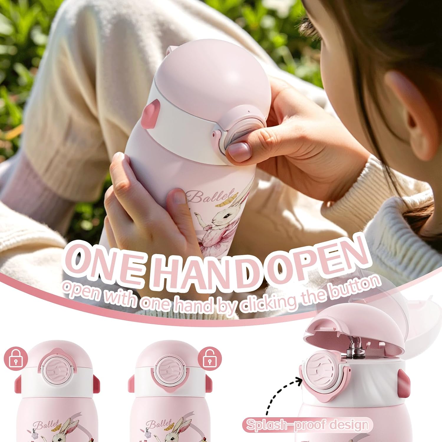 FJBOTTLE - BOTELLA DE AGUA PARA NIÑOS CON CAÑITA SIN BPA, A PRUEBA DE FUGAS, 400ML - 2