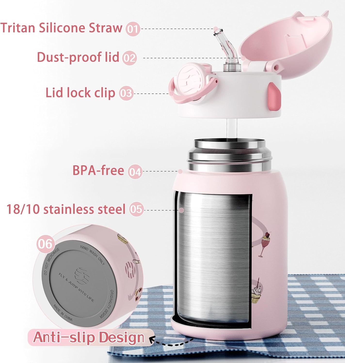 FJBOTTLE - BOTELLA DE AGUA PARA NIÑOS CON CAÑITA SIN BPA, A PRUEBA DE FUGAS, 400ML - 3