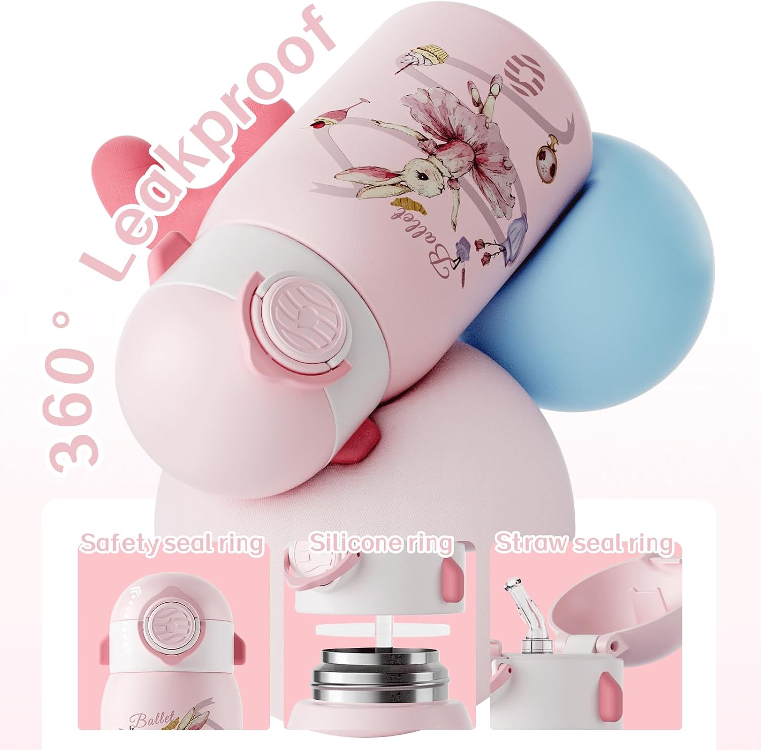 FJBOTTLE - BOTELLA DE AGUA PARA NIÑOS CON CAÑITA SIN BPA, A PRUEBA DE FUGAS, 400ML - 5