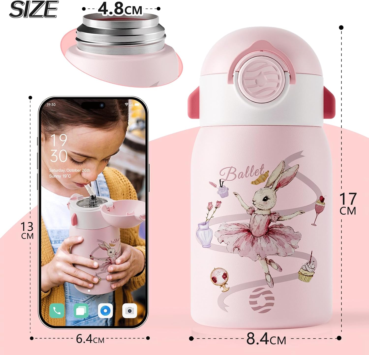 FJBOTTLE - BOTELLA DE AGUA PARA NIÑOS CON CAÑITA SIN BPA, A PRUEBA DE FUGAS, 400ML - 6