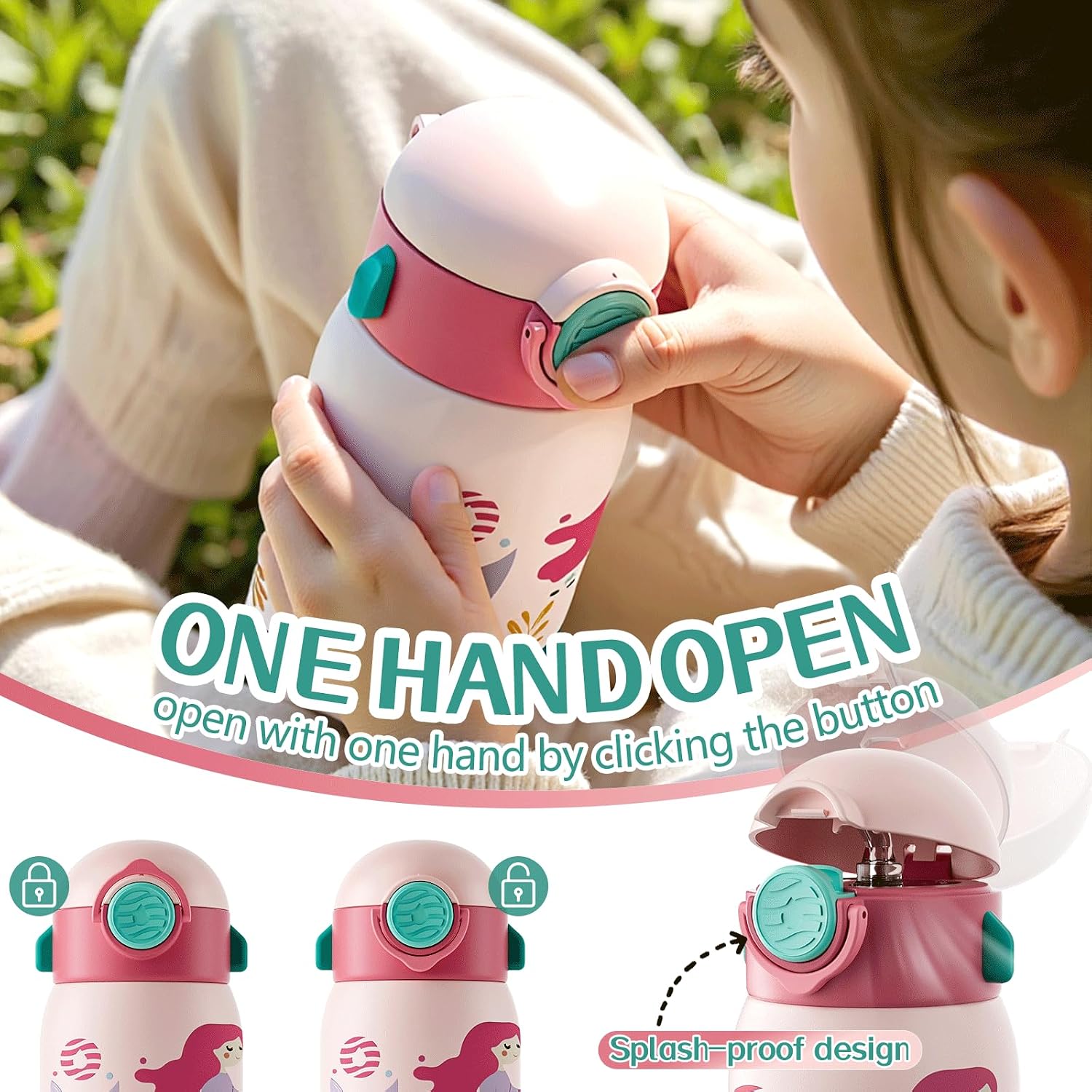 FJBOTTLE - BOTELLA DE AGUA PARA NIÑOS CON CAÑITA SIN BPA, A PRUEBA DE FUGAS, 400ML - 2