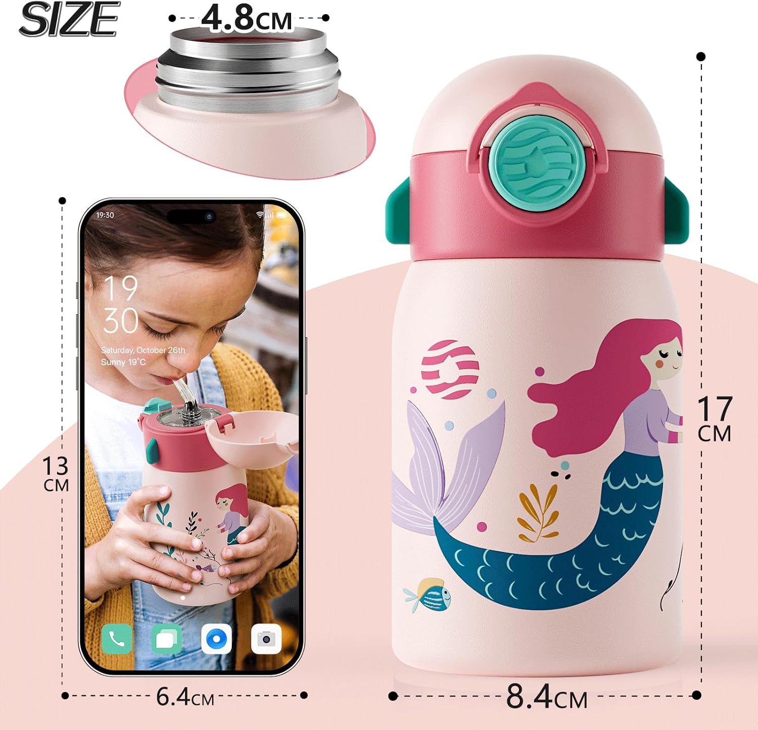 FJBOTTLE - BOTELLA DE AGUA PARA NIÑOS CON CAÑITA SIN BPA, A PRUEBA DE FUGAS, 400ML - 6