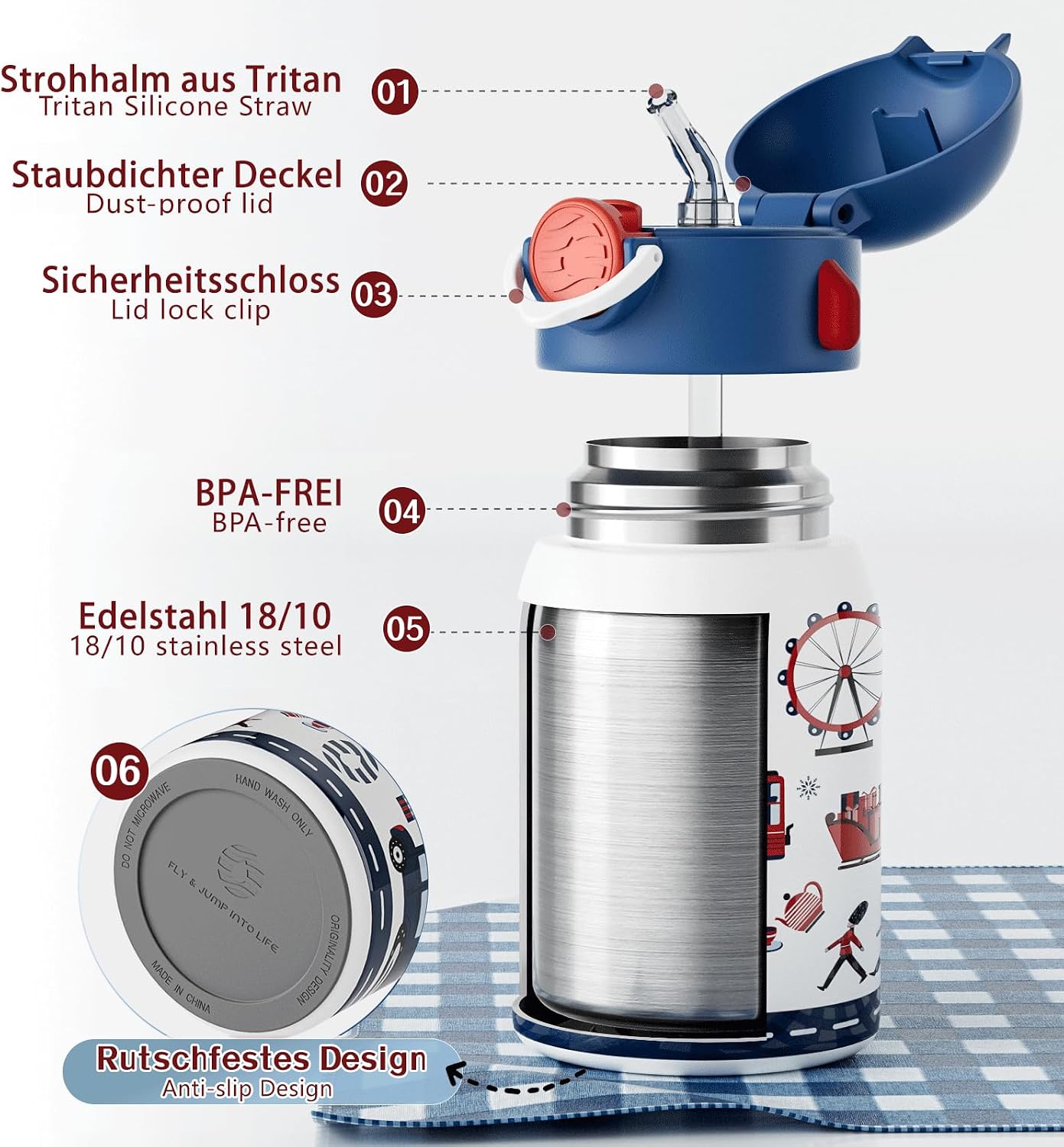 FJBOTTLE - BOTELLA DE AGUA PARA NIÑOS CON CAÑITA SIN BPA, A PRUEBA DE FUGAS, 400ML - 3