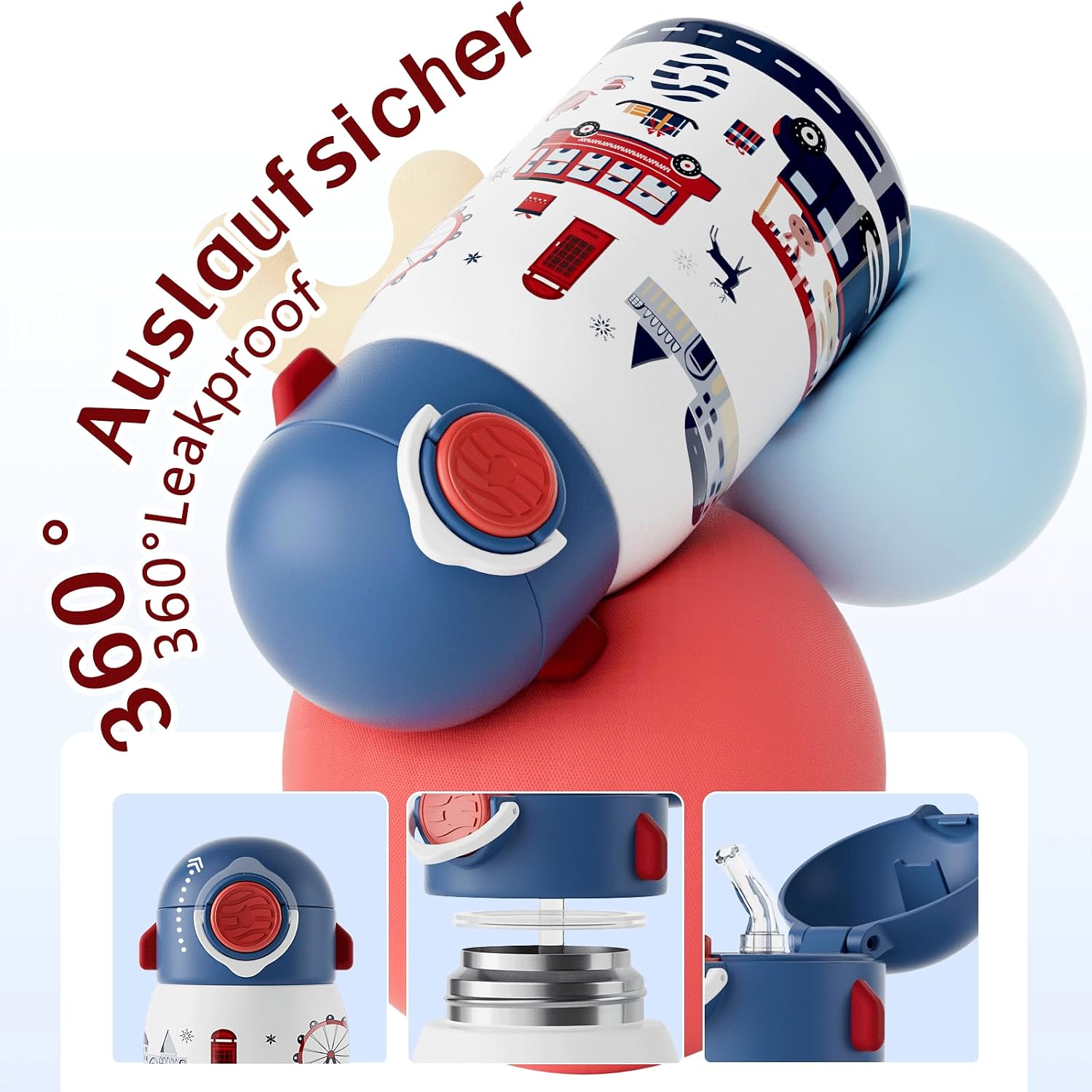 FJBOTTLE - BOTELLA DE AGUA PARA NIÑOS CON CAÑITA SIN BPA, A PRUEBA DE FUGAS, 400ML - 5
