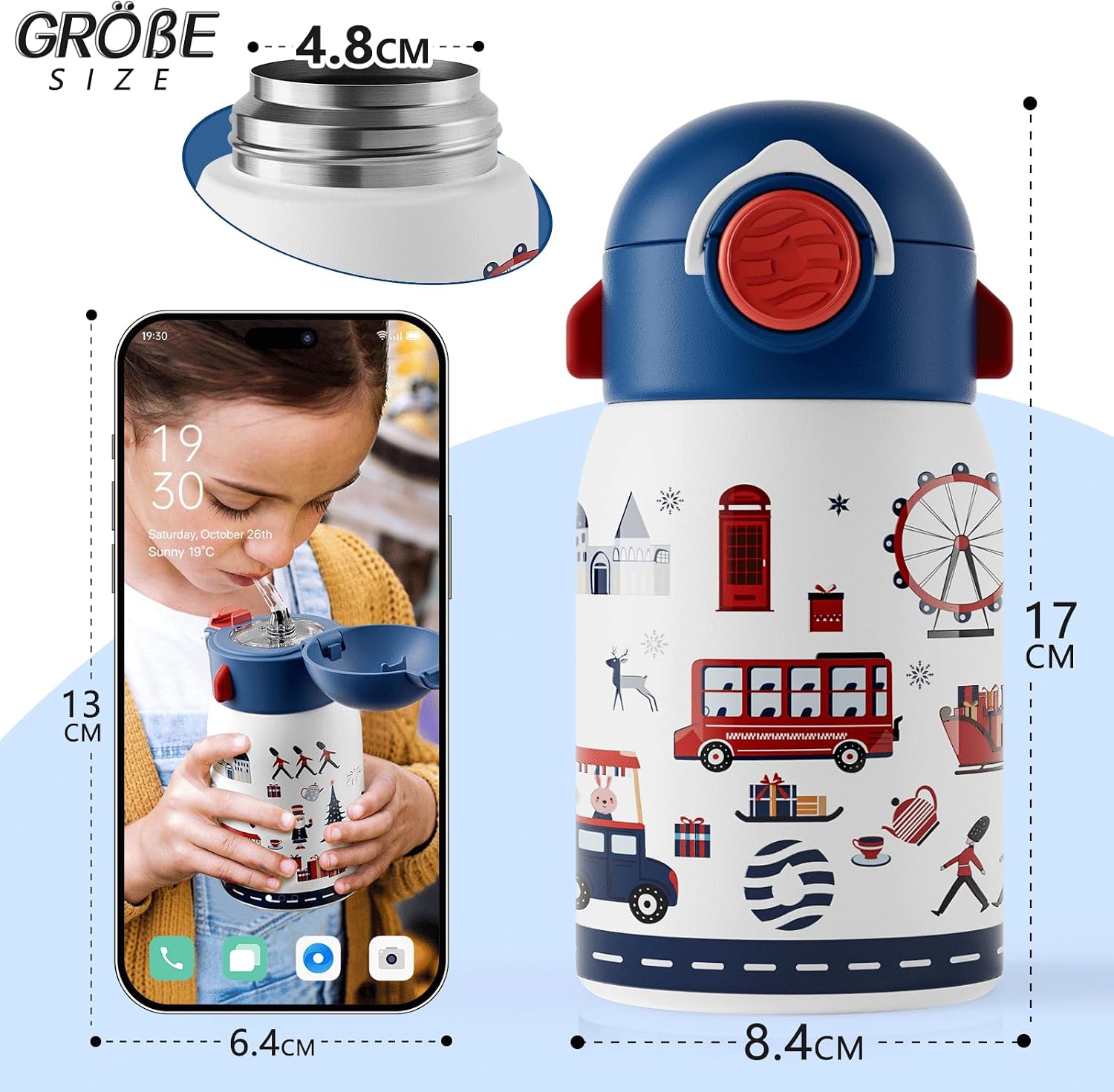 FJBOTTLE - BOTELLA DE AGUA PARA NIÑOS CON CAÑITA SIN BPA, A PRUEBA DE FUGAS, 400ML - 6