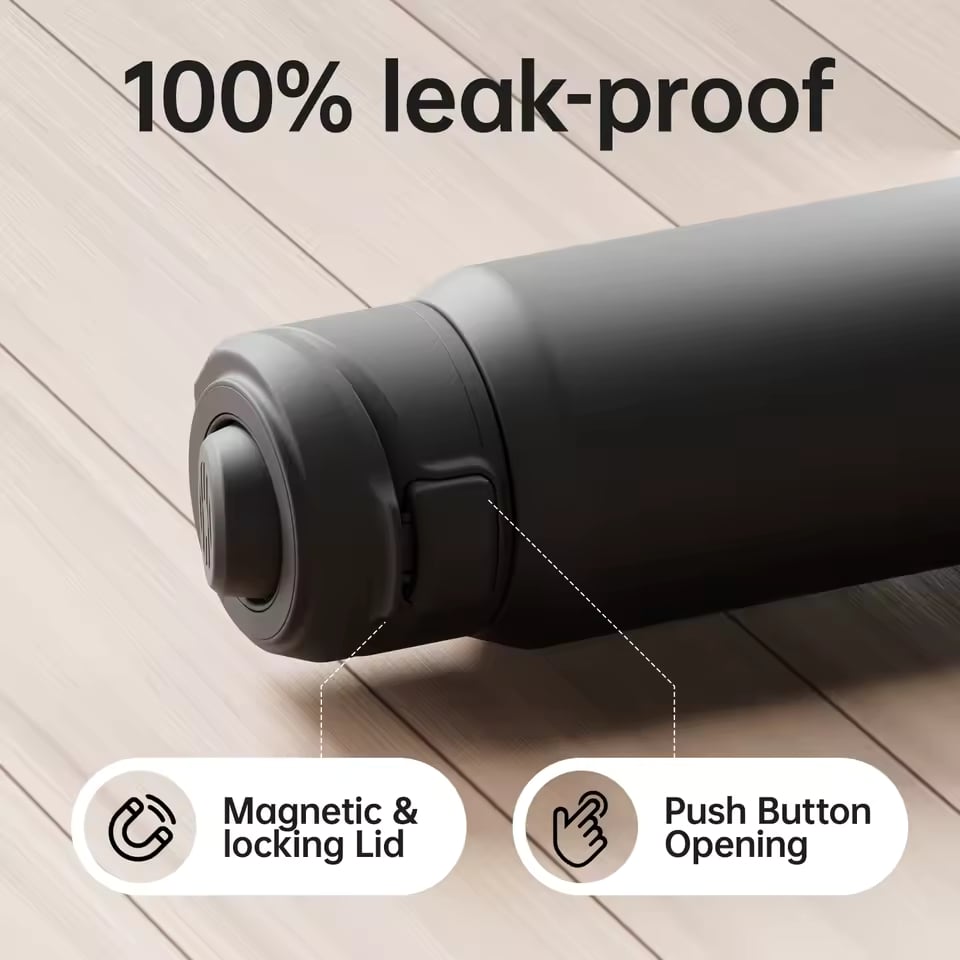 FJBOTTLE - BOTELLA MUG TÉMICO CON SOPORTE MAGNÉTICO PARA TELÉFONO ACERO INOX CON TAPA DE TRITÁN 950ML - NEGRO - 2