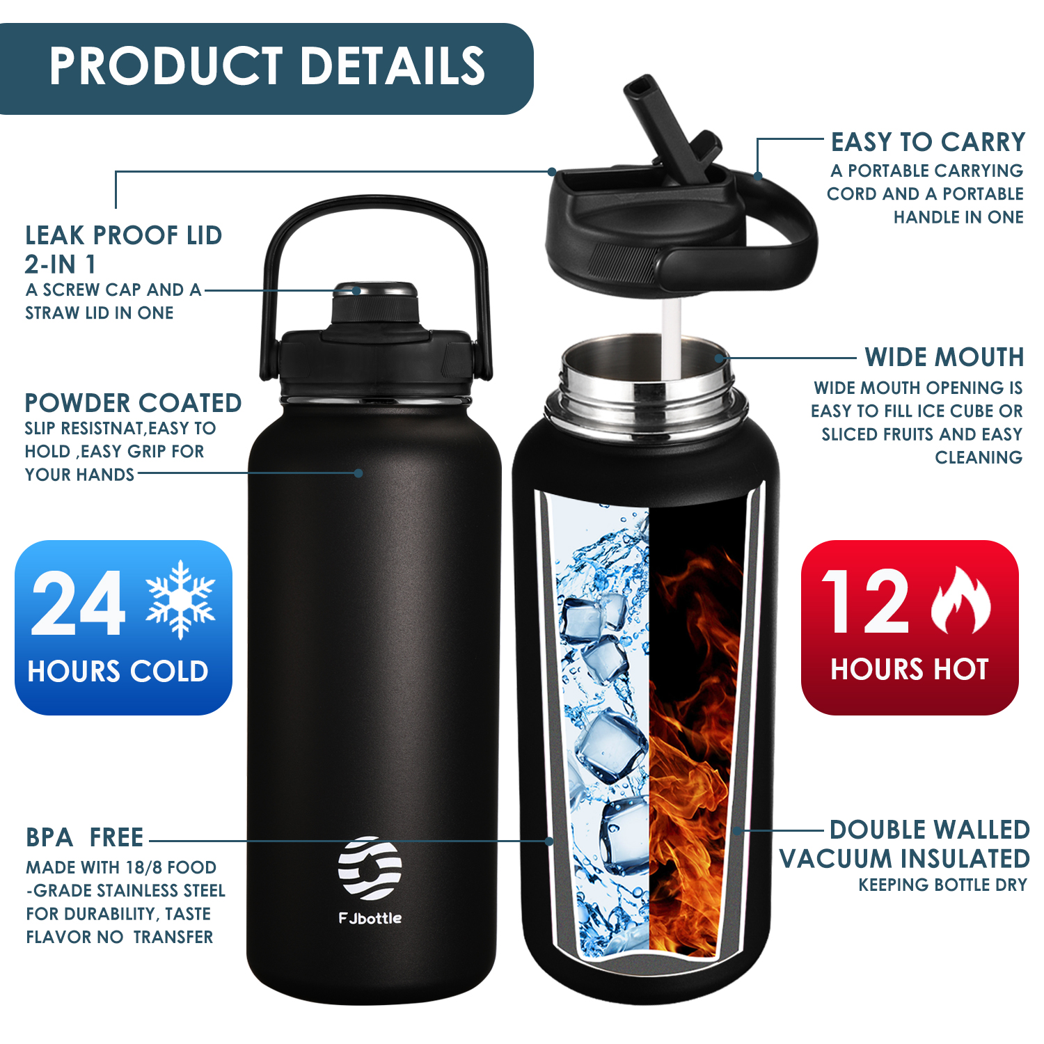 FJBOTTLE - BOTELLA TÉMICO DE ACERO CON TAPA DE TRITÁN 950ML - 4