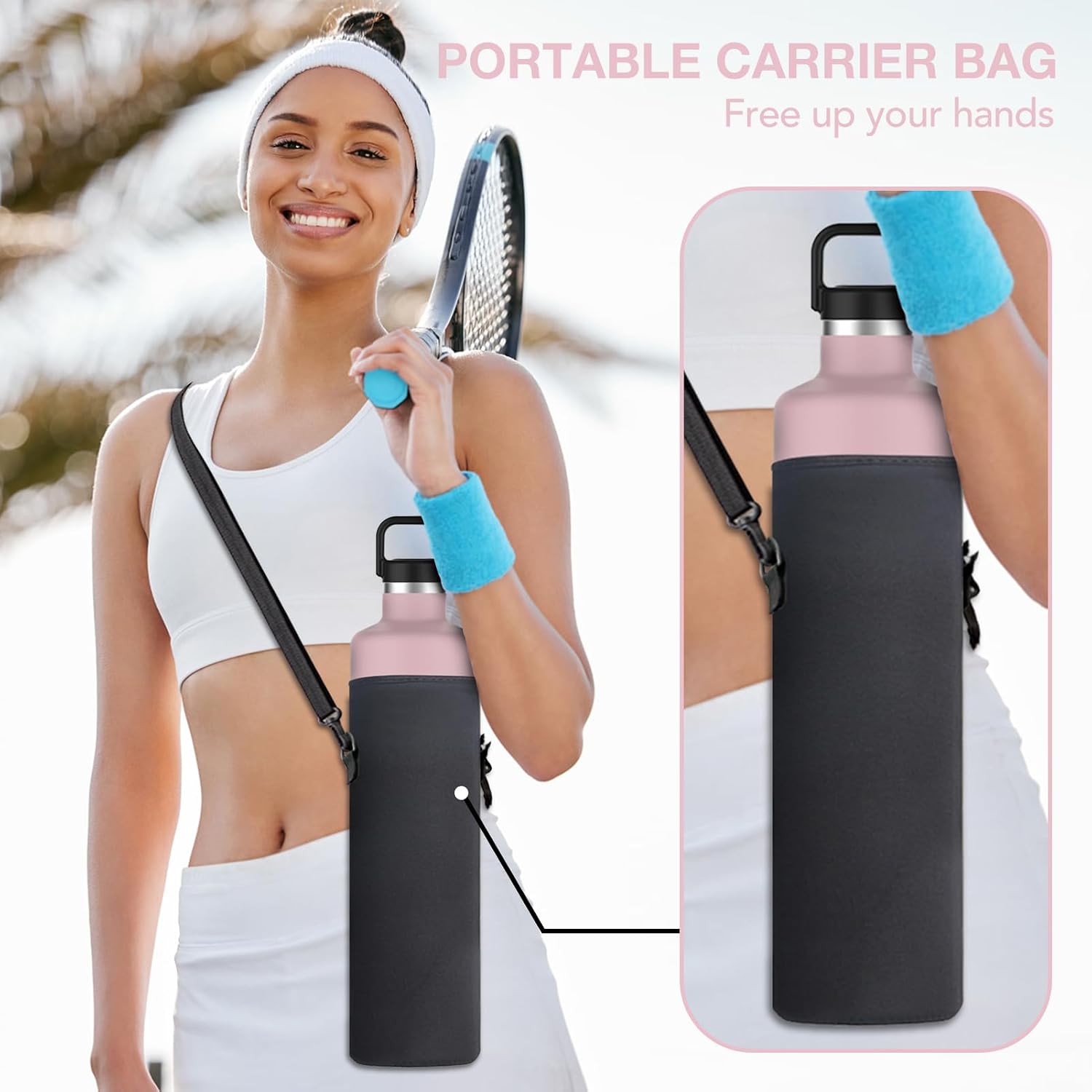 FJBOTTLE - BOTELLA DE AGUA DE 1750ML ACERO INOXIDABLE TÉRMICO DE DOBLE PARED PARA BEBIDAS CALIENTES/FRÍAS CON BOLSA DE TRANSPORTE - 2