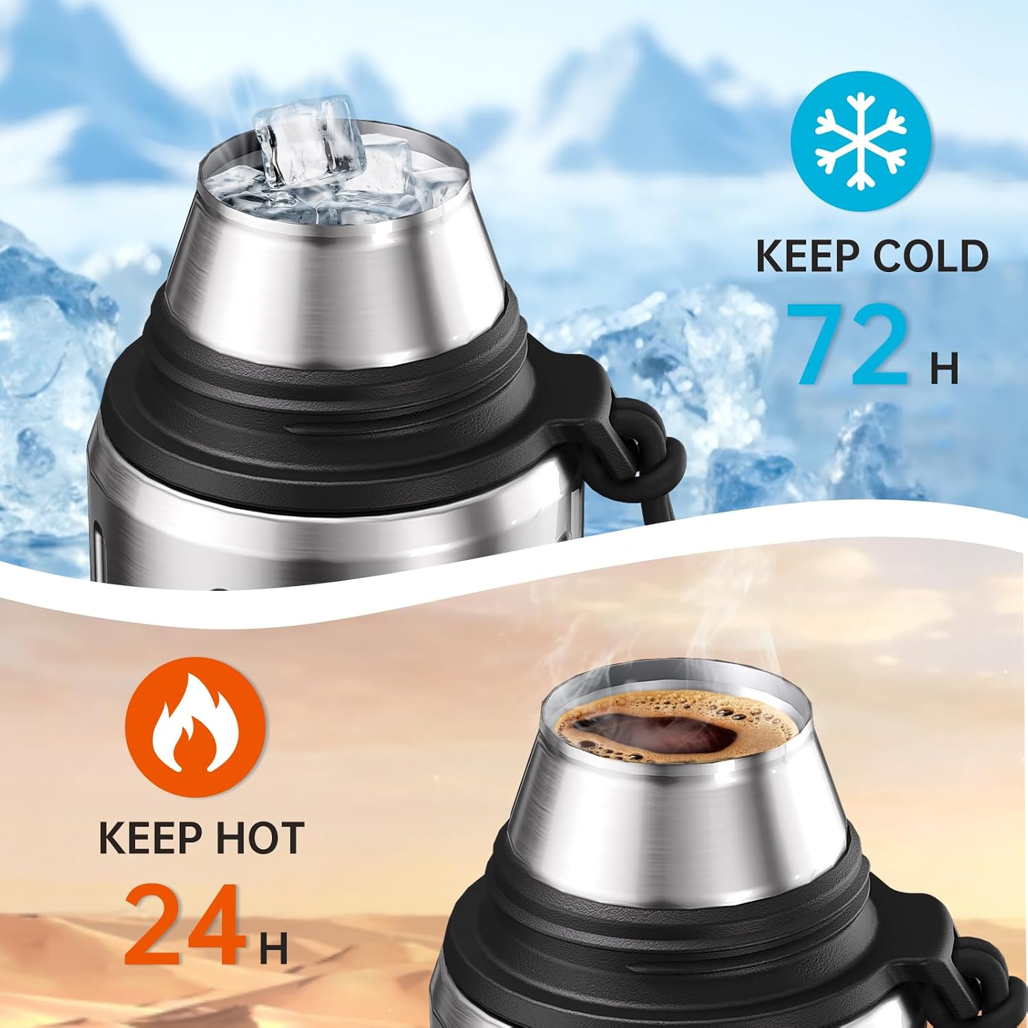 FJBOTTLE - TERMO CON VASO DE 1 LITRO (72HRS FRÍO 24HRS CALIENTE) PARA CAFÉ Y TÉ CON BASE EXTRAÍBLE Y FILTRO - 4