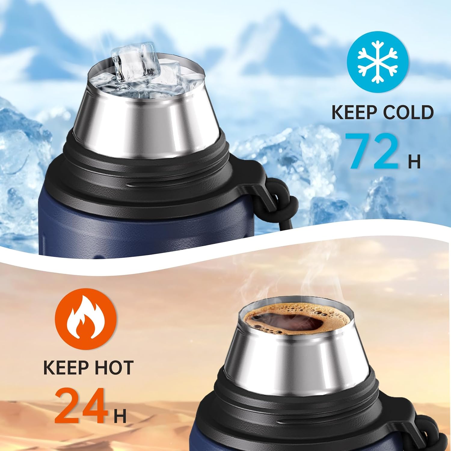 FJBOTTLE - TERMO CON VASO DE 1 LITRO (72HRS FRÍO 24HRS CALIENTE) PARA CAFÉ Y TÉ CON BASE EXTRAÍBLE Y FILTRO - 4