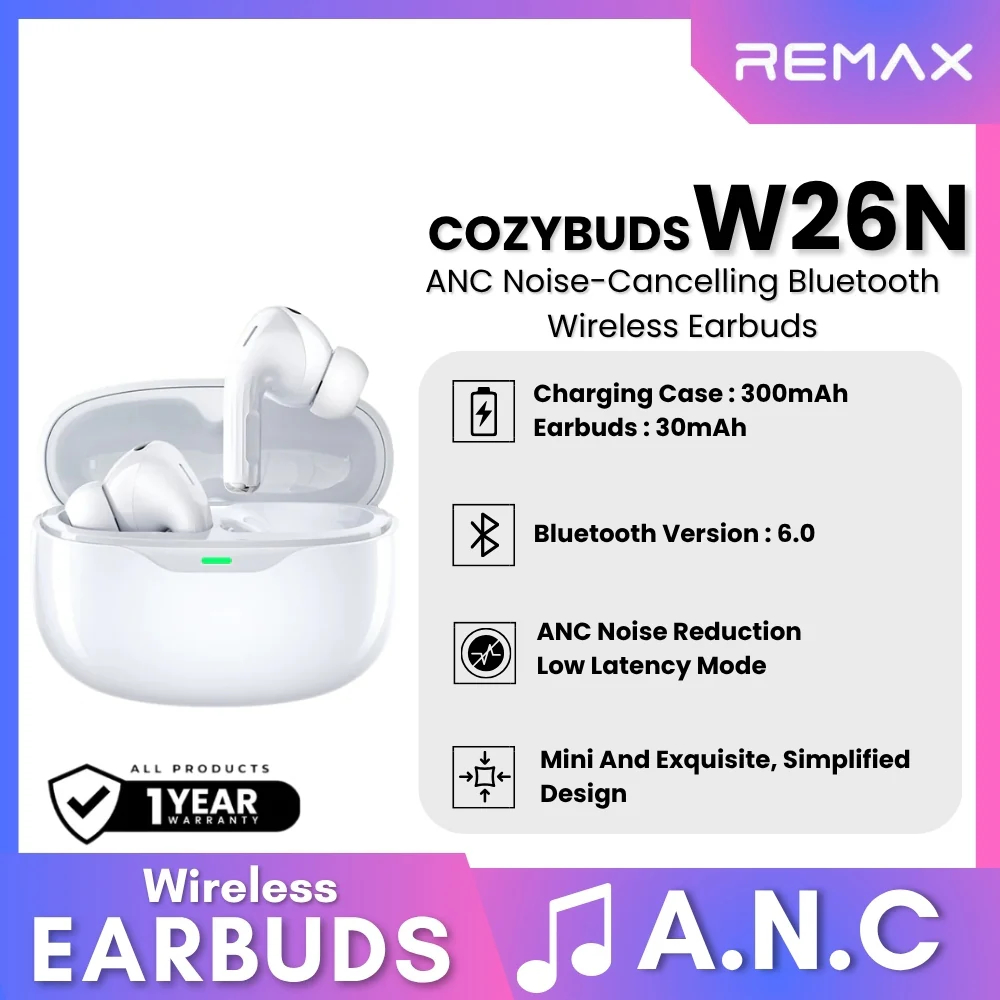 REMAX - AUDÍFONO BT5.4 ANC W26N COZYBUDS - BLANCO - 2