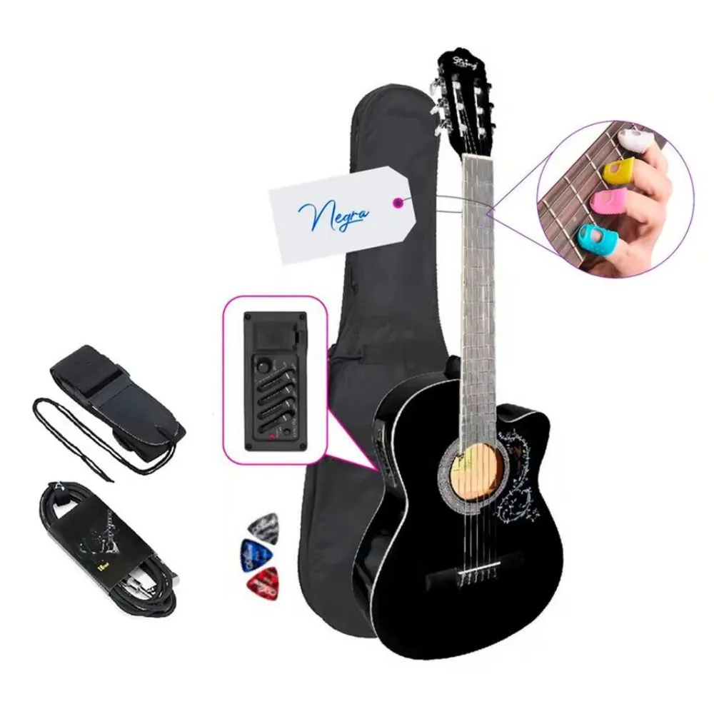 GUITARRA ELECTROACUSTICA VOZZEX STRING NYLON EQ NYLON NEGRO - 1