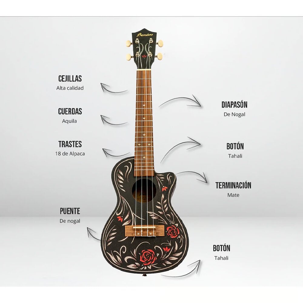 UKELELE CONCIERTO BLACK EDITION - FLOWER & ROLL - 2