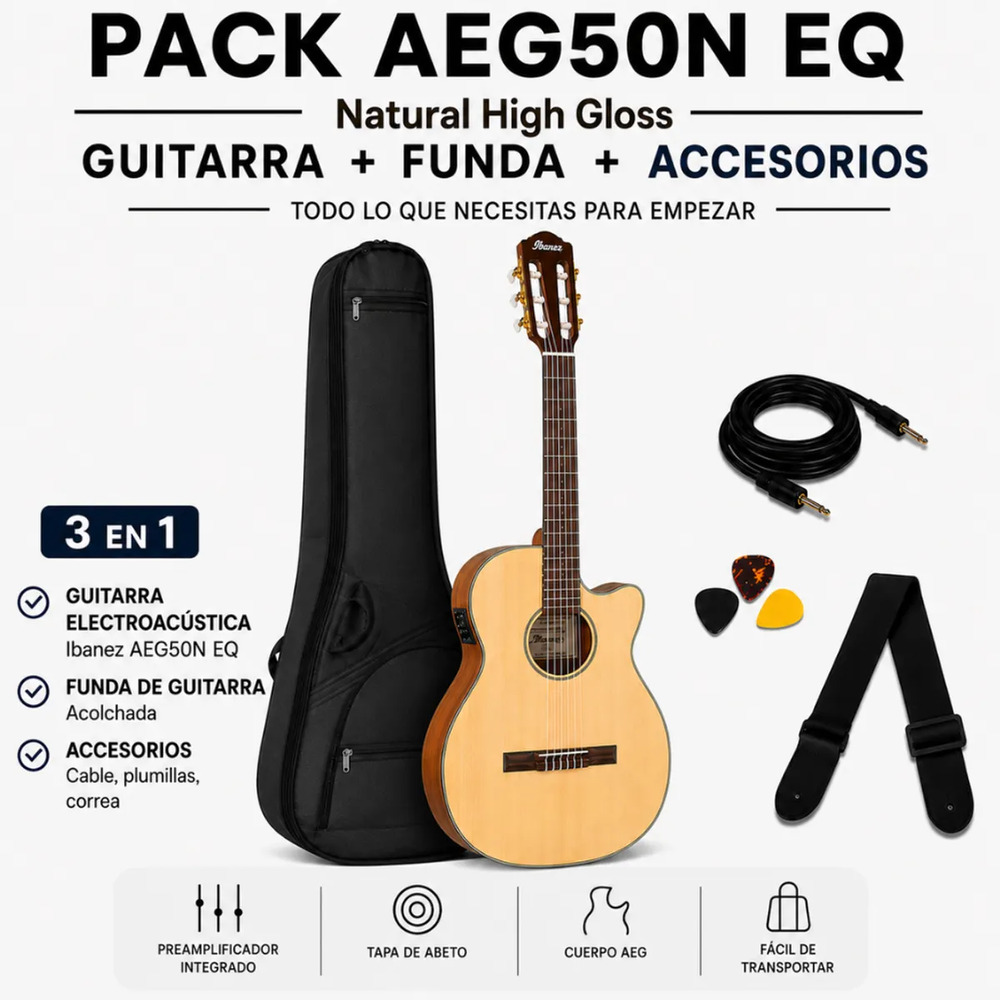 GUITARRA ELECTROACUSTICA AEG50N NATURAL HIGH GLOSS PACK - 3
