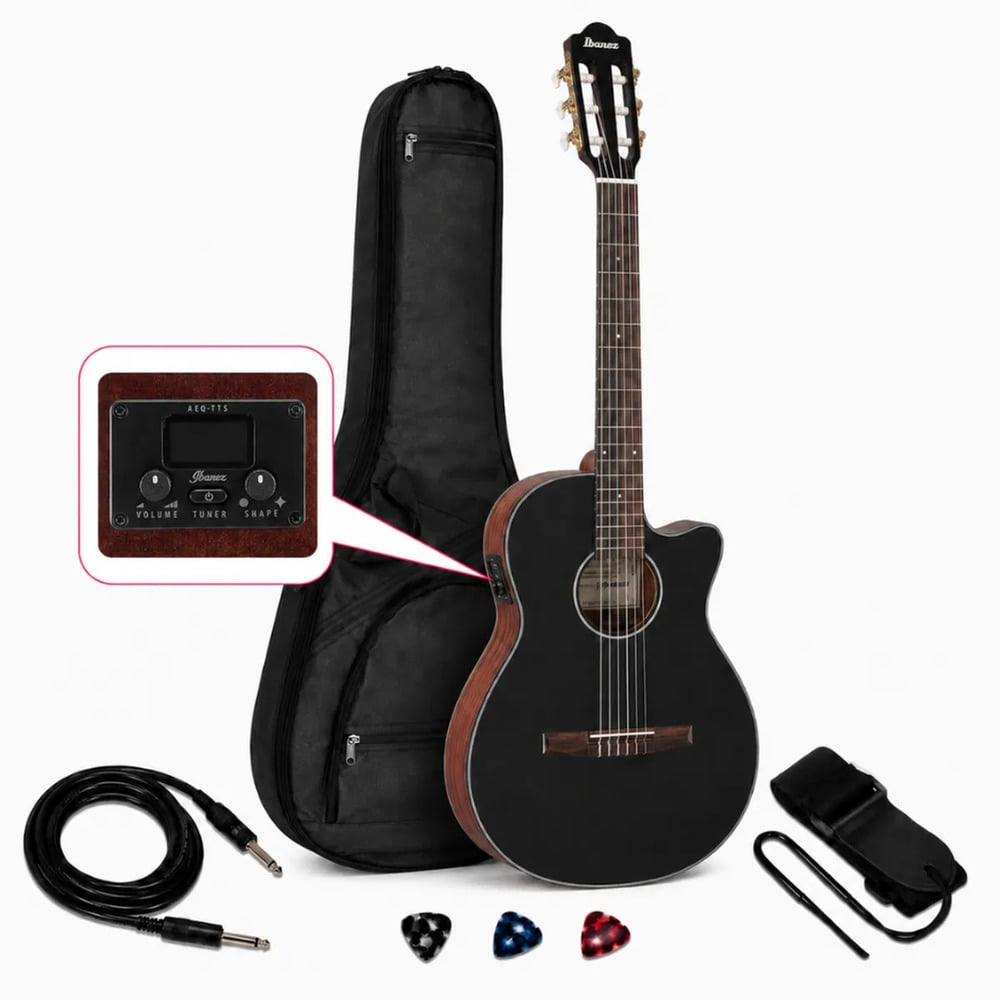 GUITARRA ELECTROACUSTICA AEG50N BLACK HIGH GLOSS TOP PACK - 1