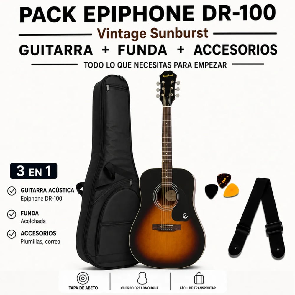 GUITARRA ACUSTICA DR-100 VINTAGE SUNBURST PACK - 3