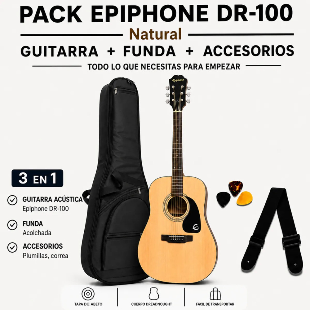 GUITARRA ACUSTICA DR-100 NATURAL PACK - 3