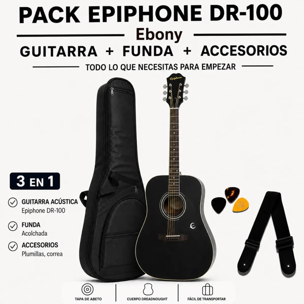 GUITARRA ACUSTICA DR-100 EBONY PACK - 3