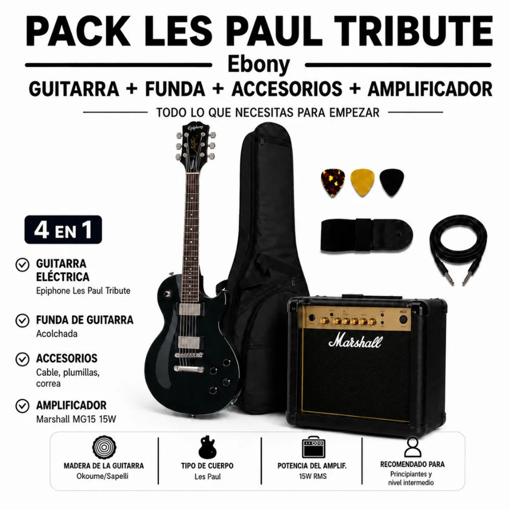 LES PAUL TRIBUTE EBONY - MARSHALL 15W - 4